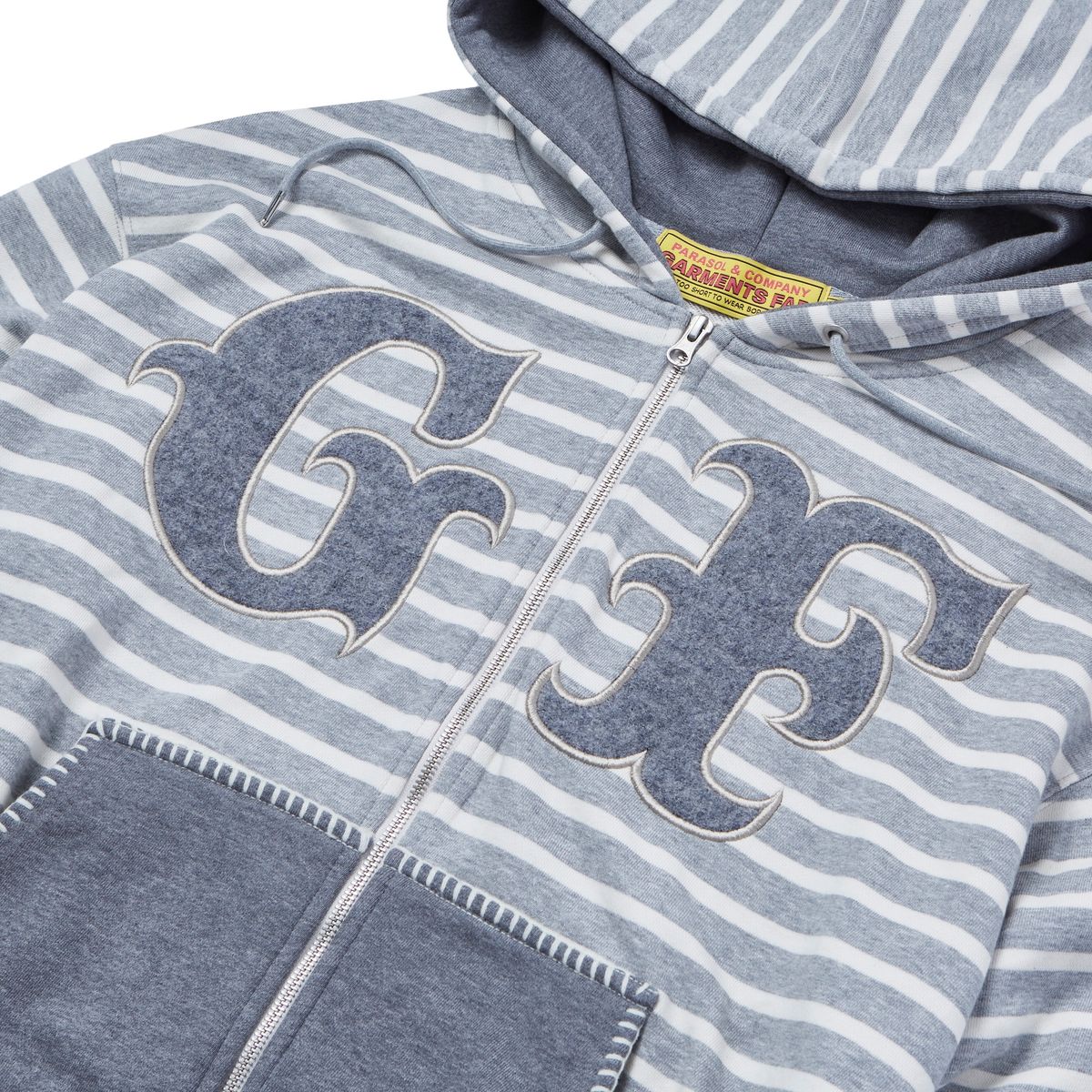 가먼츠팹(GARMENTS FAB) Big Patch Stripe Hoodie Zip Up (MELANGE GRAY)