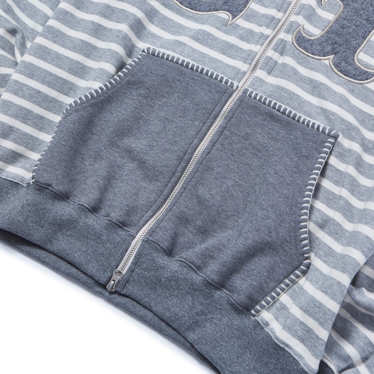 가먼츠팹(GARMENTS FAB) Big Patch Stripe Hoodie Zip Up (MELANGE GRAY)