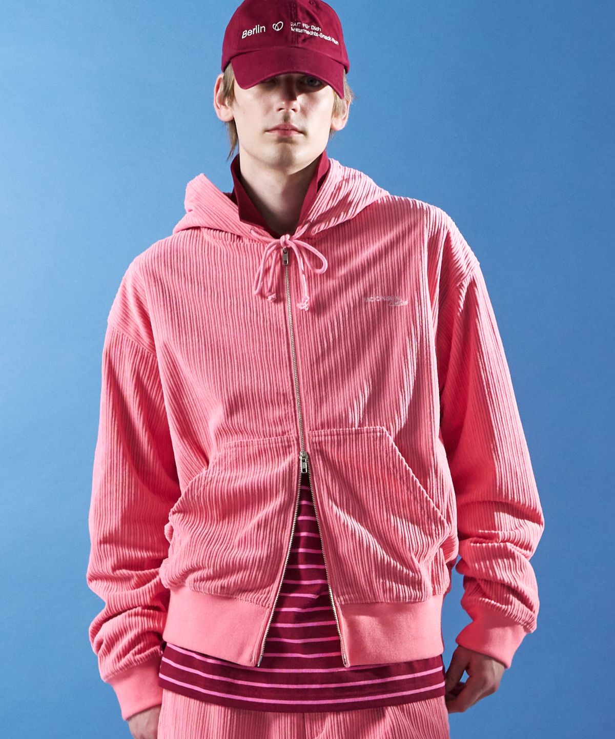 문선 아카이브(MOONSUN ARCHIVE) M.C UNISEX, Corduroy Hood zip-up / Pink