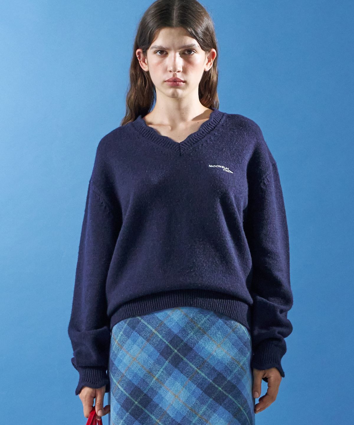 문선 아카이브(MOONSUN ARCHIVE) M.C Lace V Neck Knit / Navy