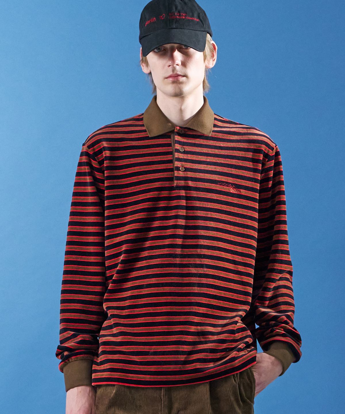 문선 아카이브(MOONSUN ARCHIVE) M.C UNISEX, Velvet Stripe PK Shirt / Brown