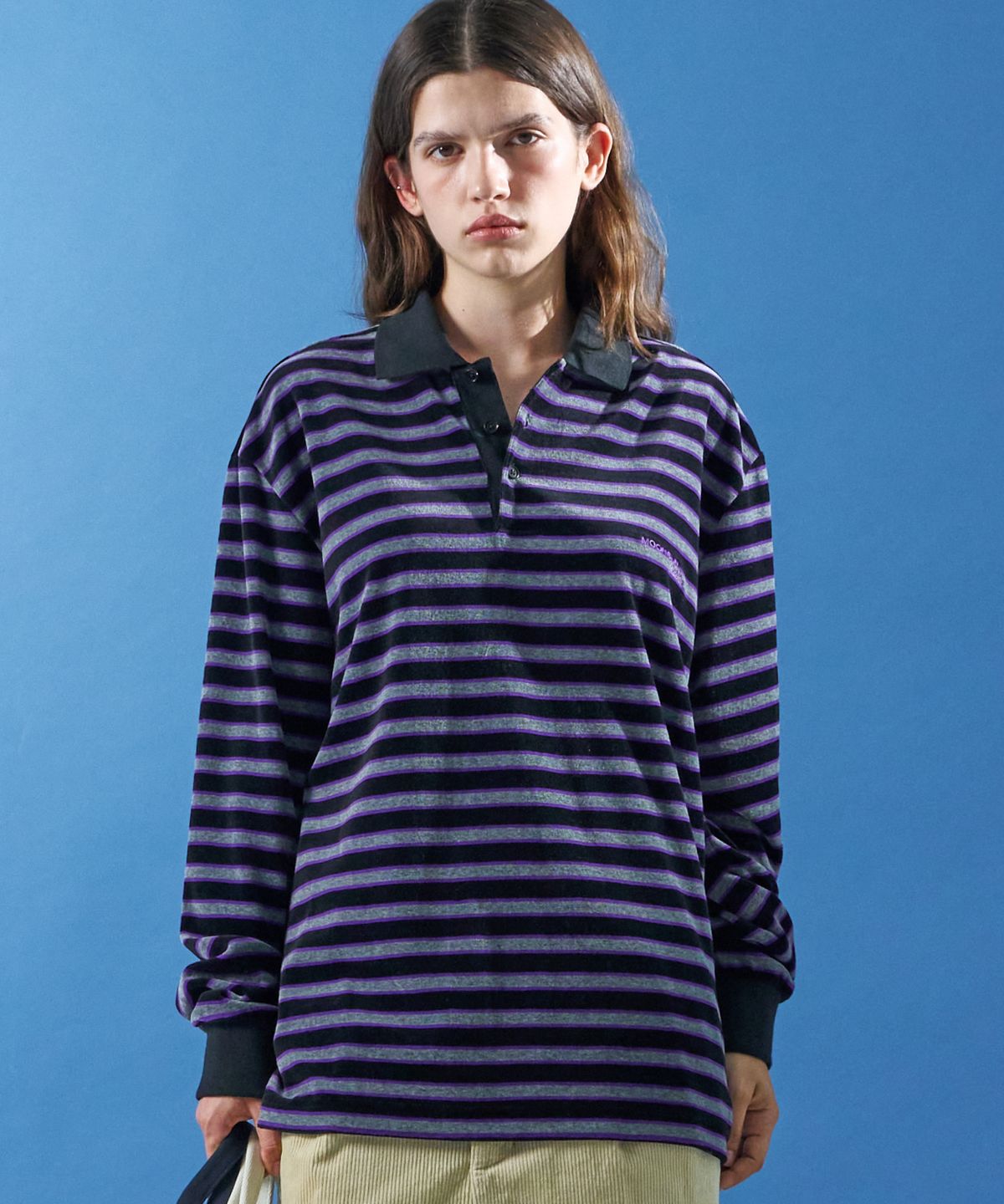 문선 아카이브(MOONSUN ARCHIVE) MJ M.C UNISEX, Velvet Stripe PK Shirt / Black