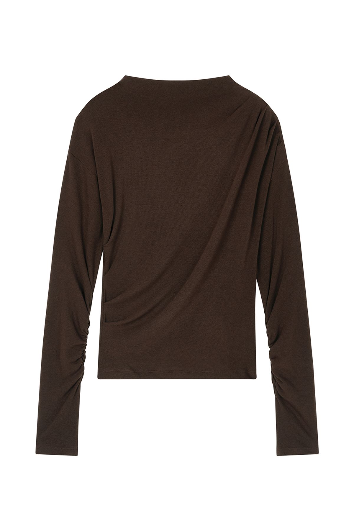 미드앤로우(MIDNLOW) Mock Neck Draped T-shirts (Brown)