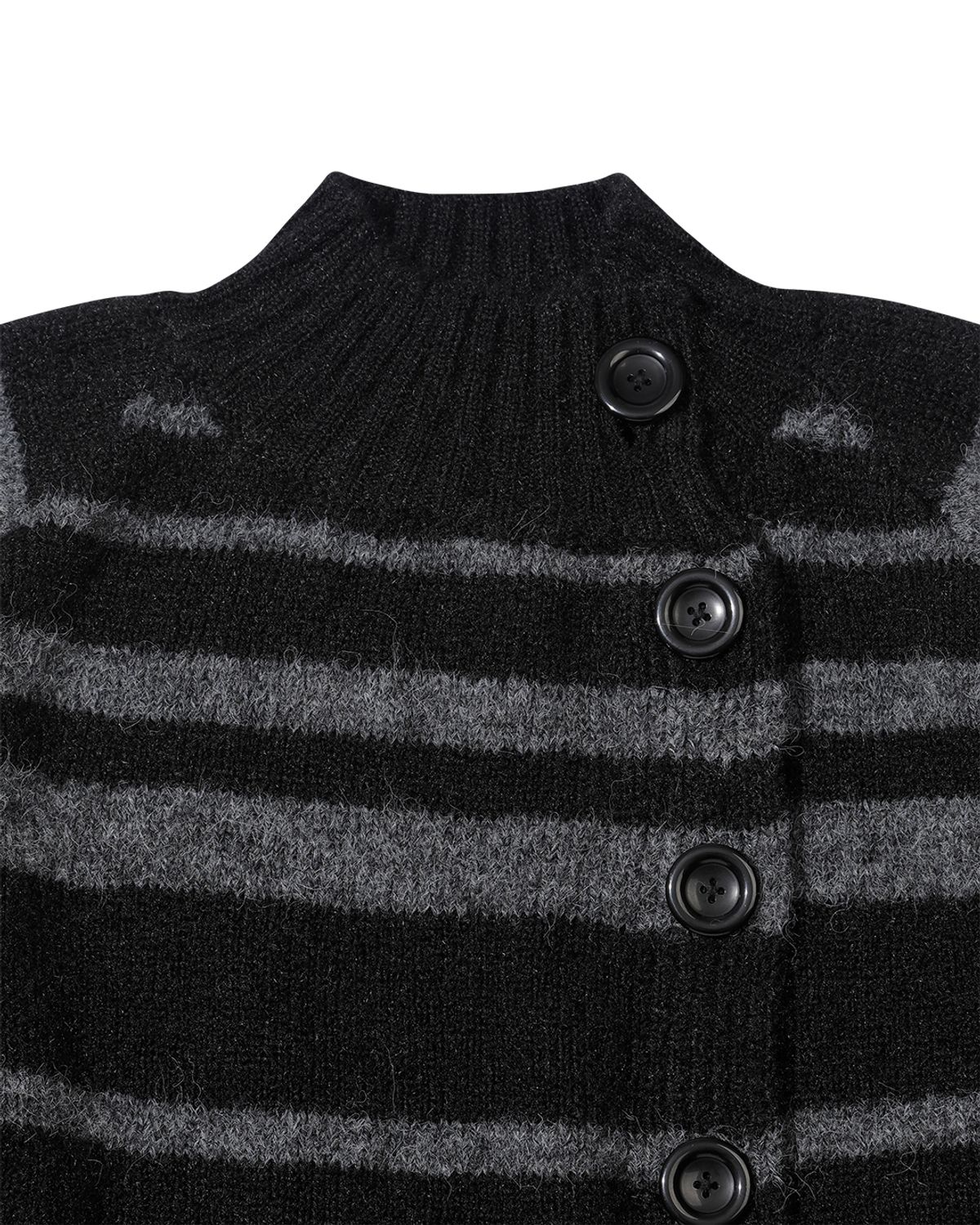 더뮤지엄비지터(THEMUSEUMVISITOR) STRIPE KNIT ZIPUP (BLACK)