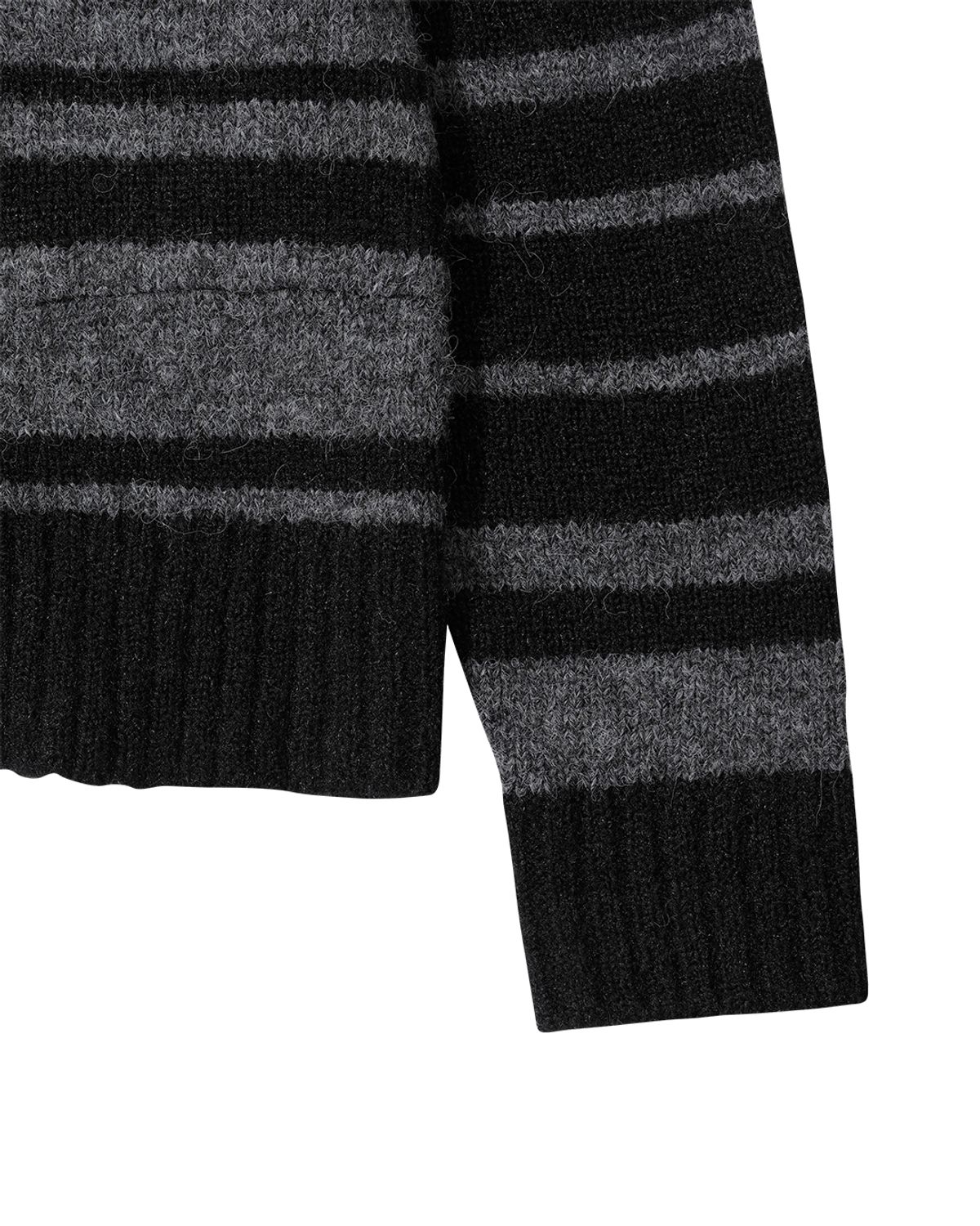 더뮤지엄비지터(THEMUSEUMVISITOR) STRIPE KNIT ZIPUP (BLACK)
