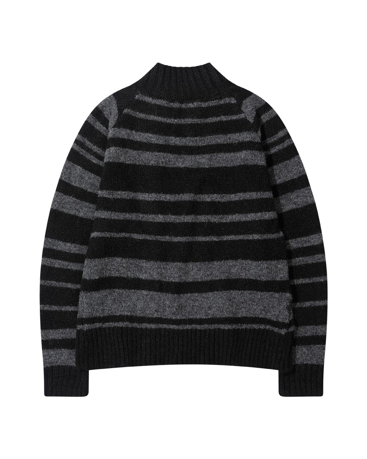 더뮤지엄비지터(THEMUSEUMVISITOR) STRIPE KNIT ZIPUP (BLACK)