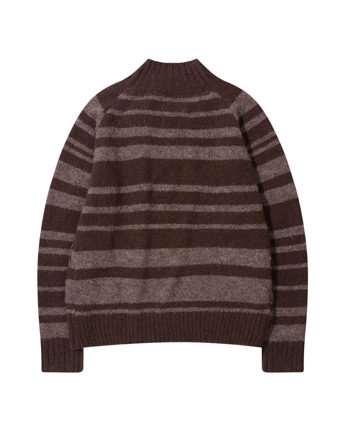더뮤지엄비지터(THEMUSEUMVISITOR) STRIPE KNIT ZIPUP (BROWN)