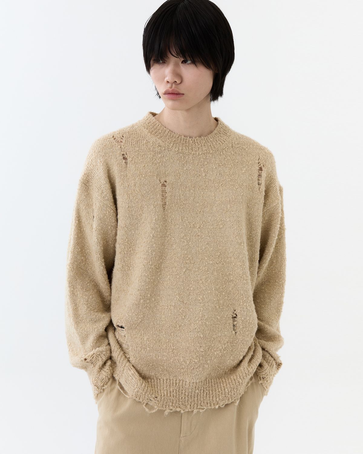 디앤드퀘스천(THEENDQUESTION) Damage knit top / BEIGE
