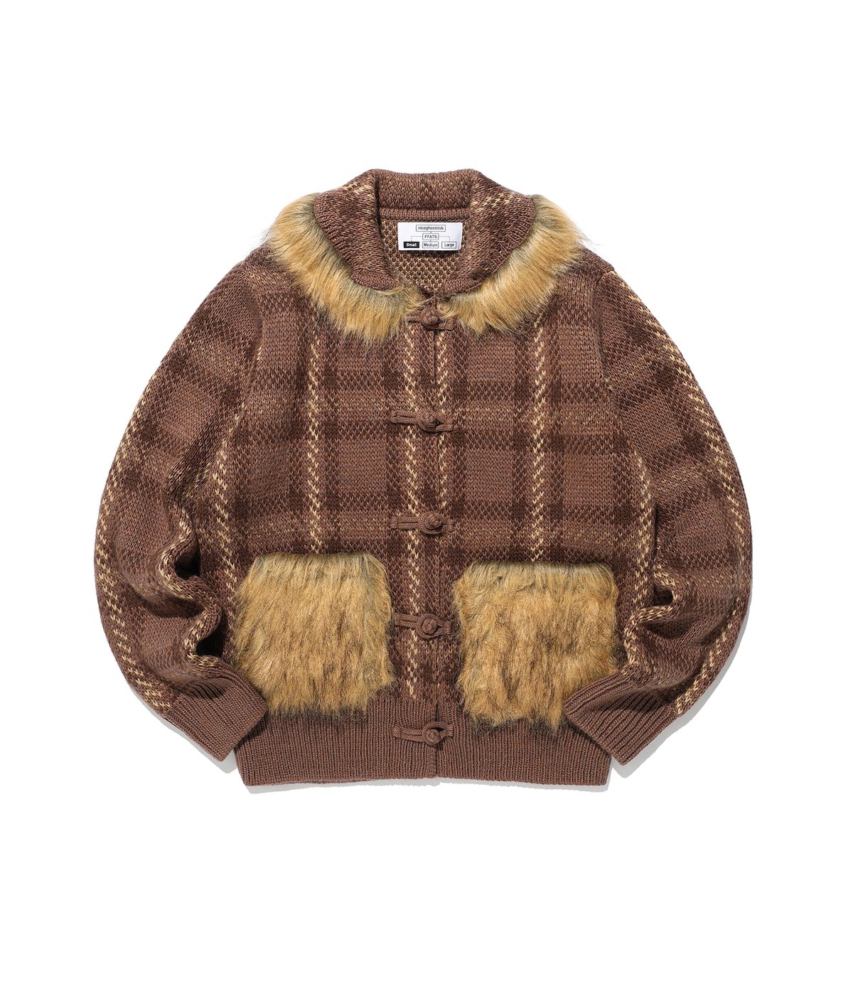 나이스고스트클럽(NICEGHOSTCLUB) FFATS CHECK FUR CARDIGAN_BROWN(NG2FFUK684A)