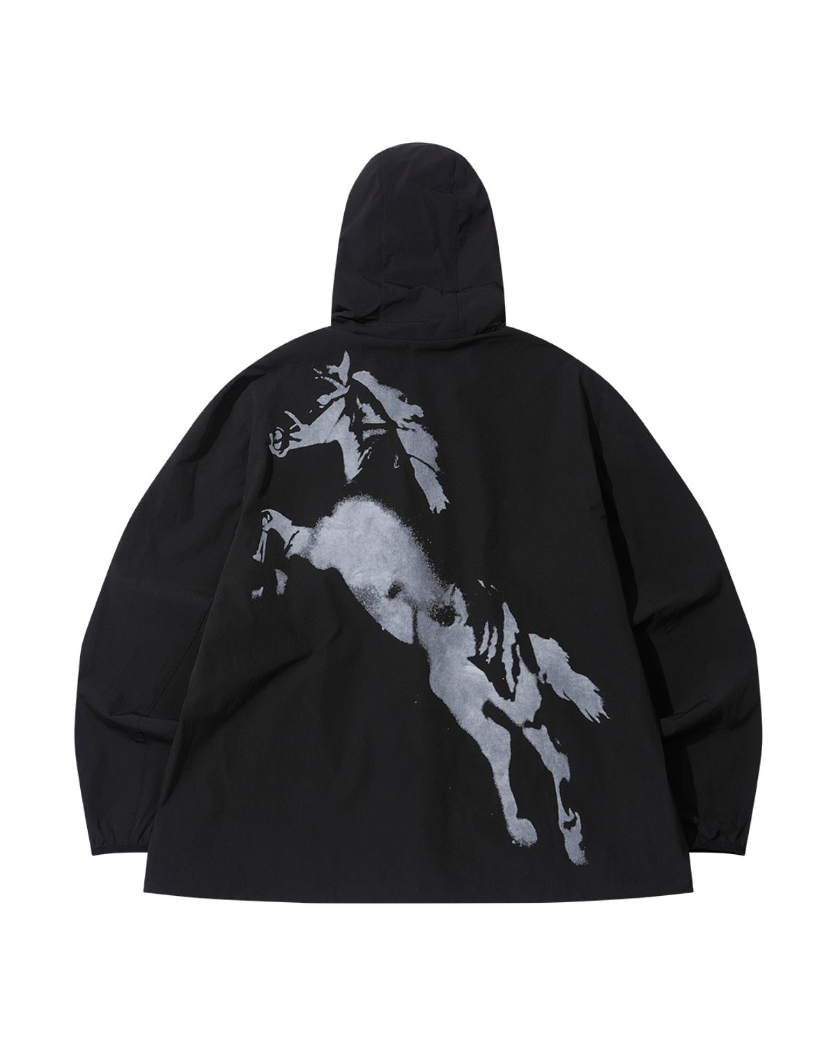 더뮤지엄비지터(THEMUSEUMVISITOR) HORSE PRINTED HOODIE JACKET (BLACK)
