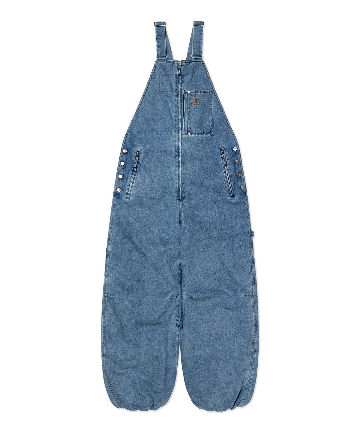 디미토(DIMITO) [PLAYBOY x DIMITO] STITCHED TRUCKER BIB DENIM PANTS (WIDE FIT LV.1) WASHED BLUE