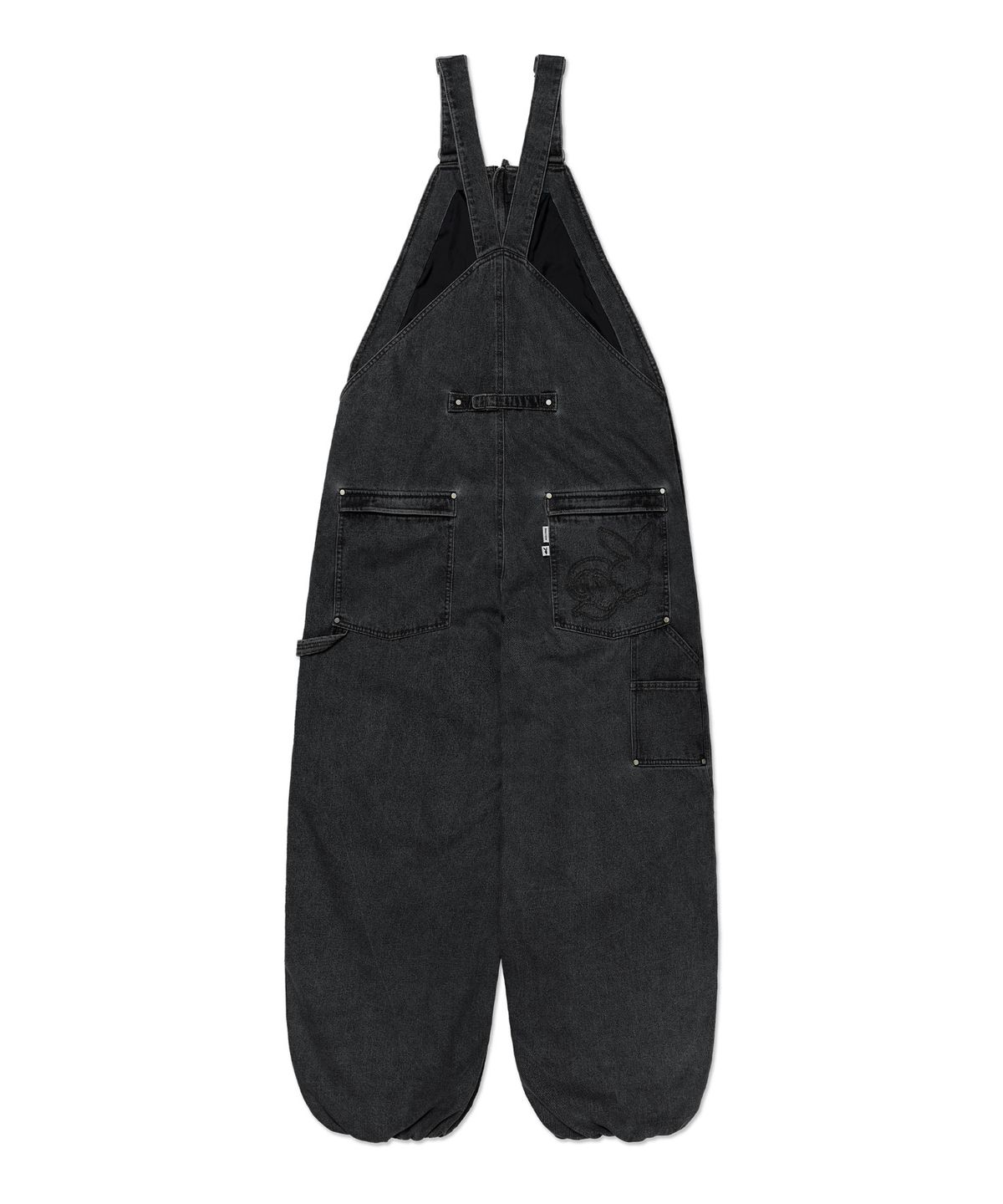 디미토(DIMITO) [PLAYBOY x DIMITO] STITCHED TRUCKER BIB DENIM PANTS (WIDE FIT LV.1) WASHED BLACK