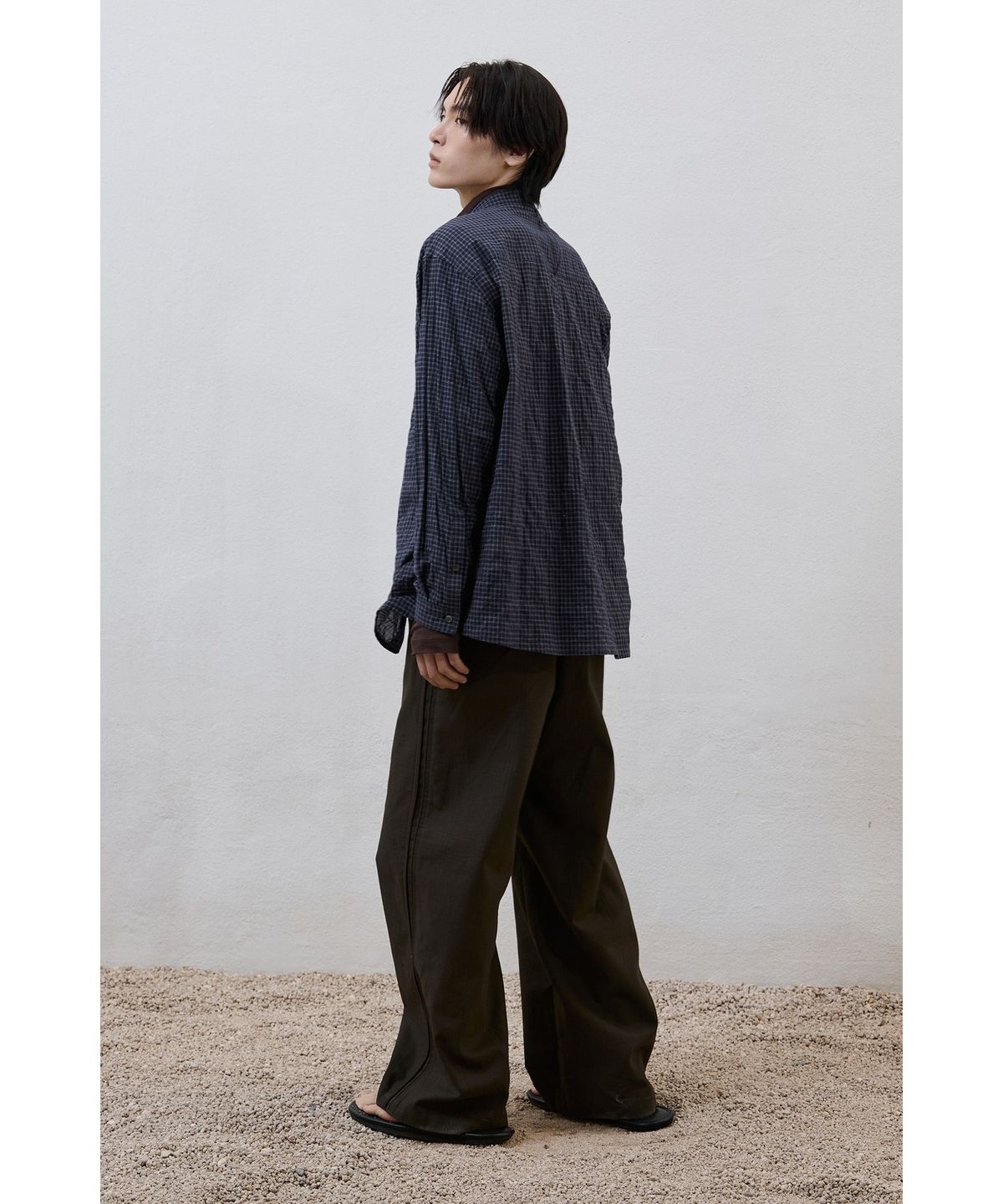 유스(YOUTH) Double Trimming Wide Pants - Brown Check