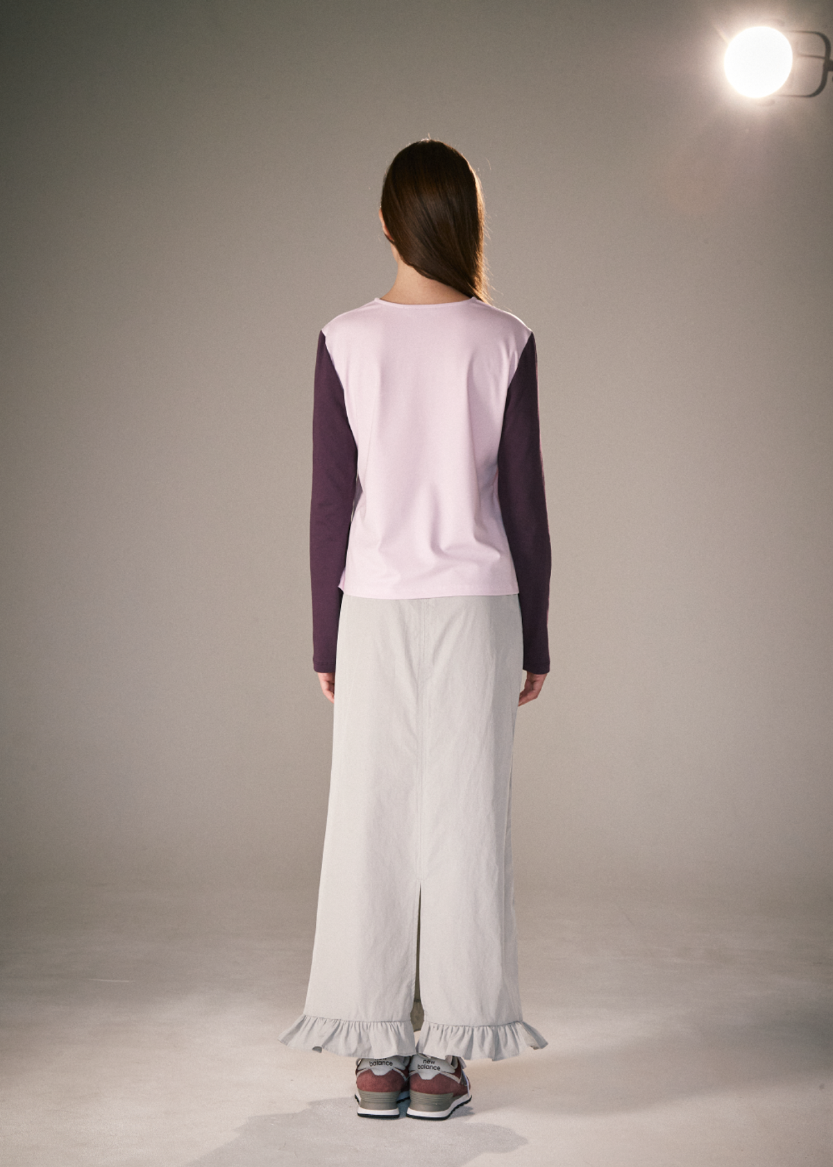 피브스피브스(PEEVES PEEVES) Frill Mermaid Maxi Skirt / Light Grey