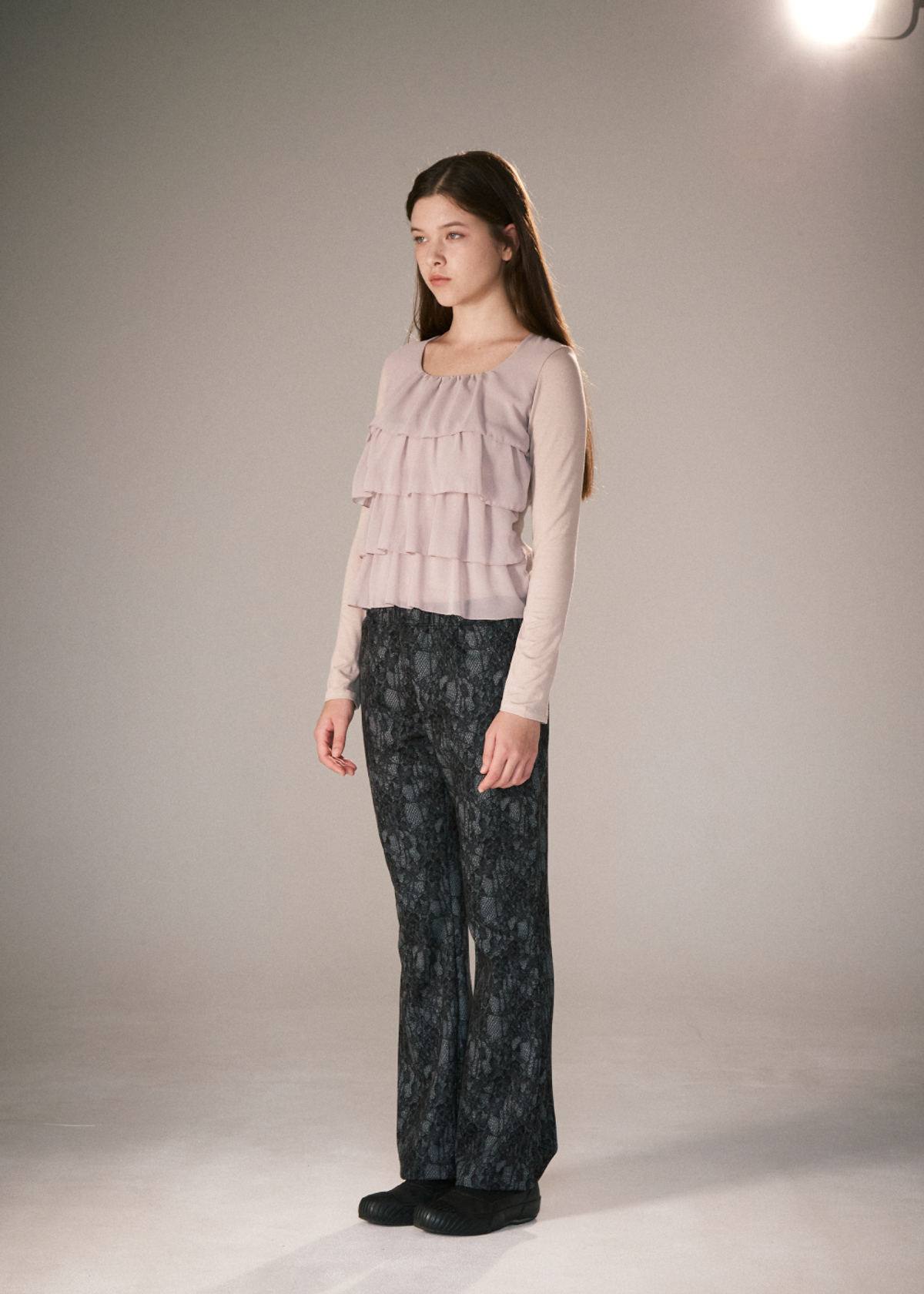 피브스피브스(PEEVES PEEVES) Scanned Lace Boots-Cut Pants / Black