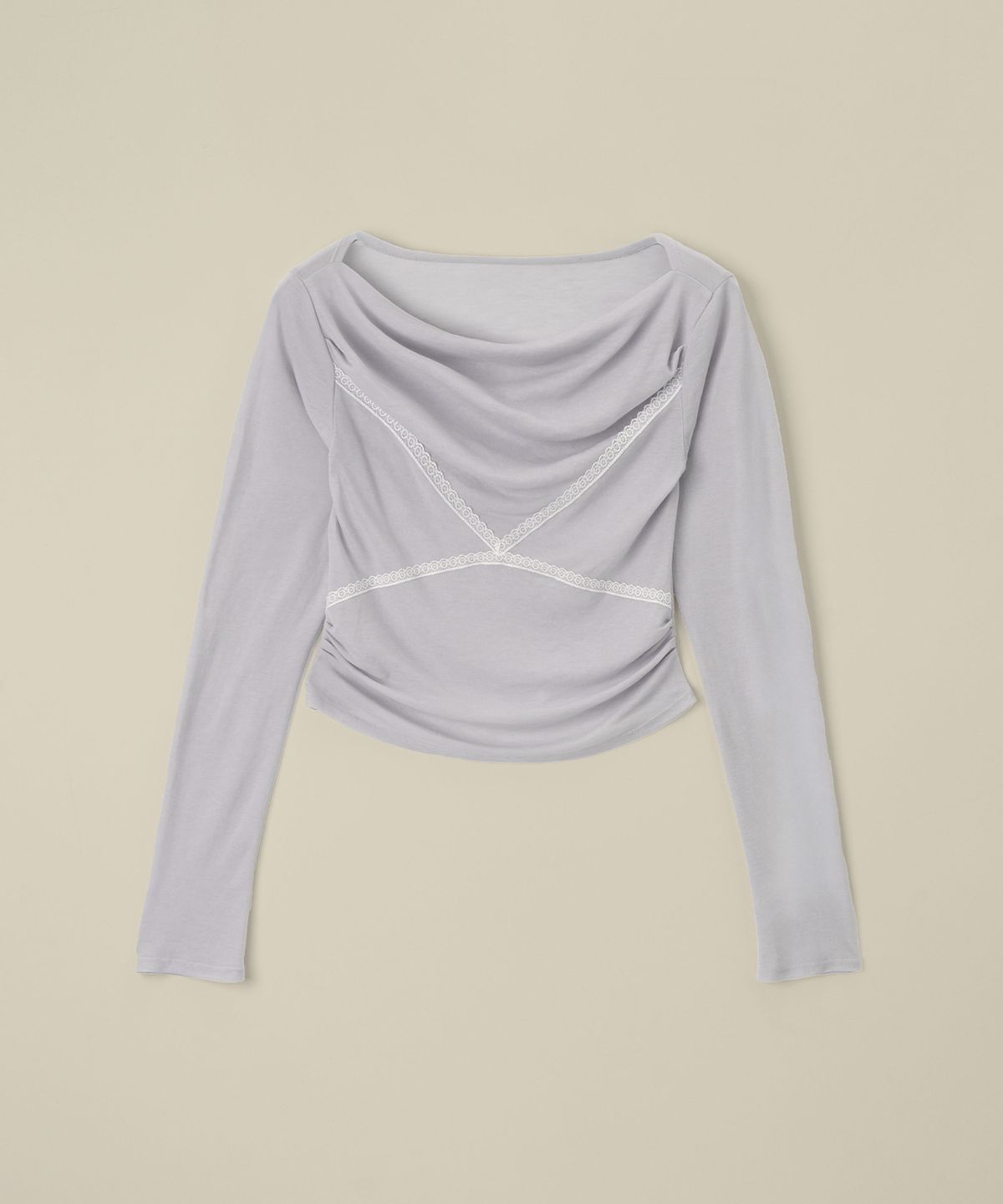 리메크(LIEMÉQUE) 시스루 보트넥 롱슬리브 그레이
