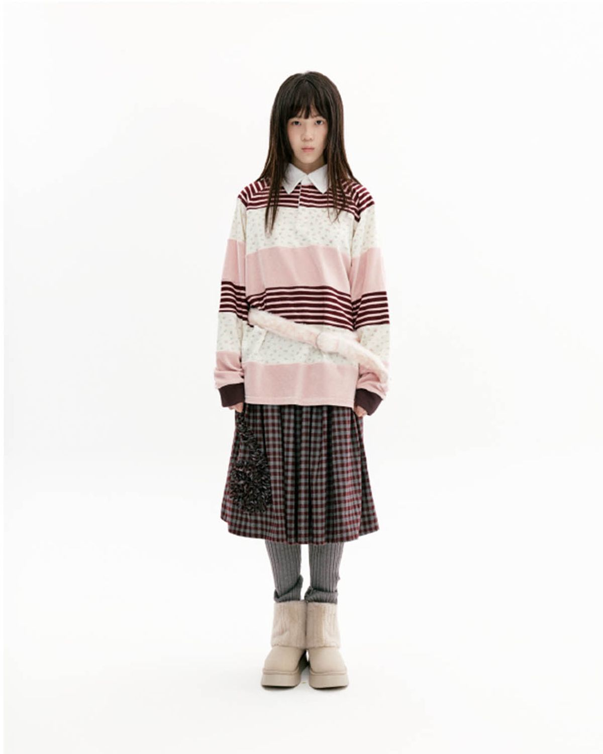 더뮤지엄비지터(THEMUSEUMVISITOR) STRIPE PATCHWORK PK LONG SLEEVE (PINK)
