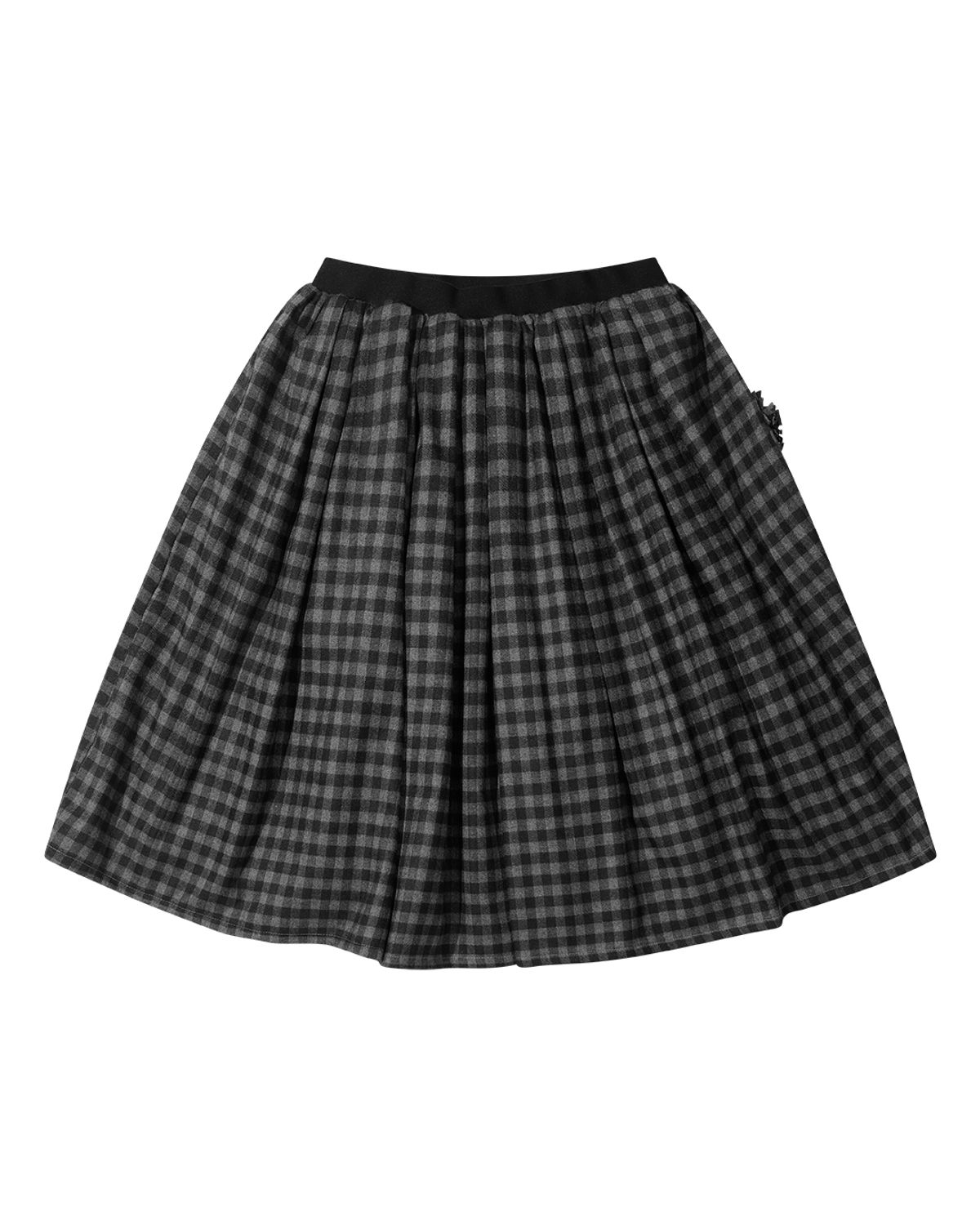 더뮤지엄비지터(THEMUSEUMVISITOR) FRILL CHECK BANDING SKIRT (BLACK)