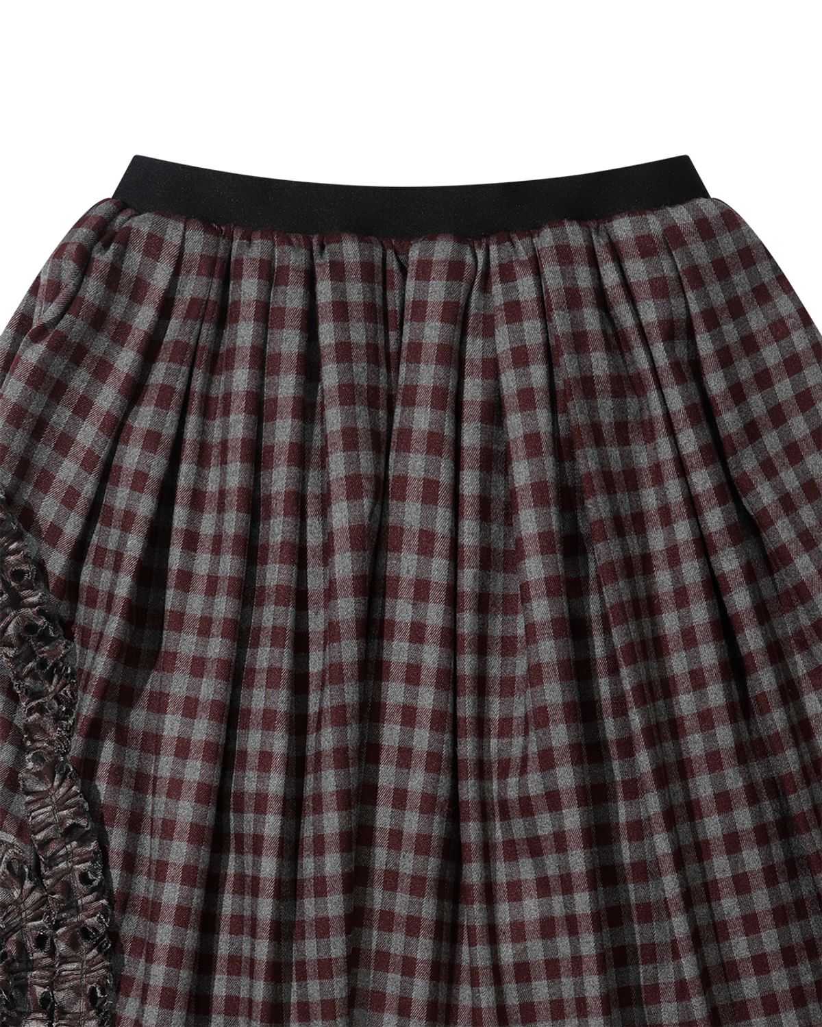 더뮤지엄비지터(THEMUSEUMVISITOR) FRILL CHECK BANDING SKIRT (WINE)