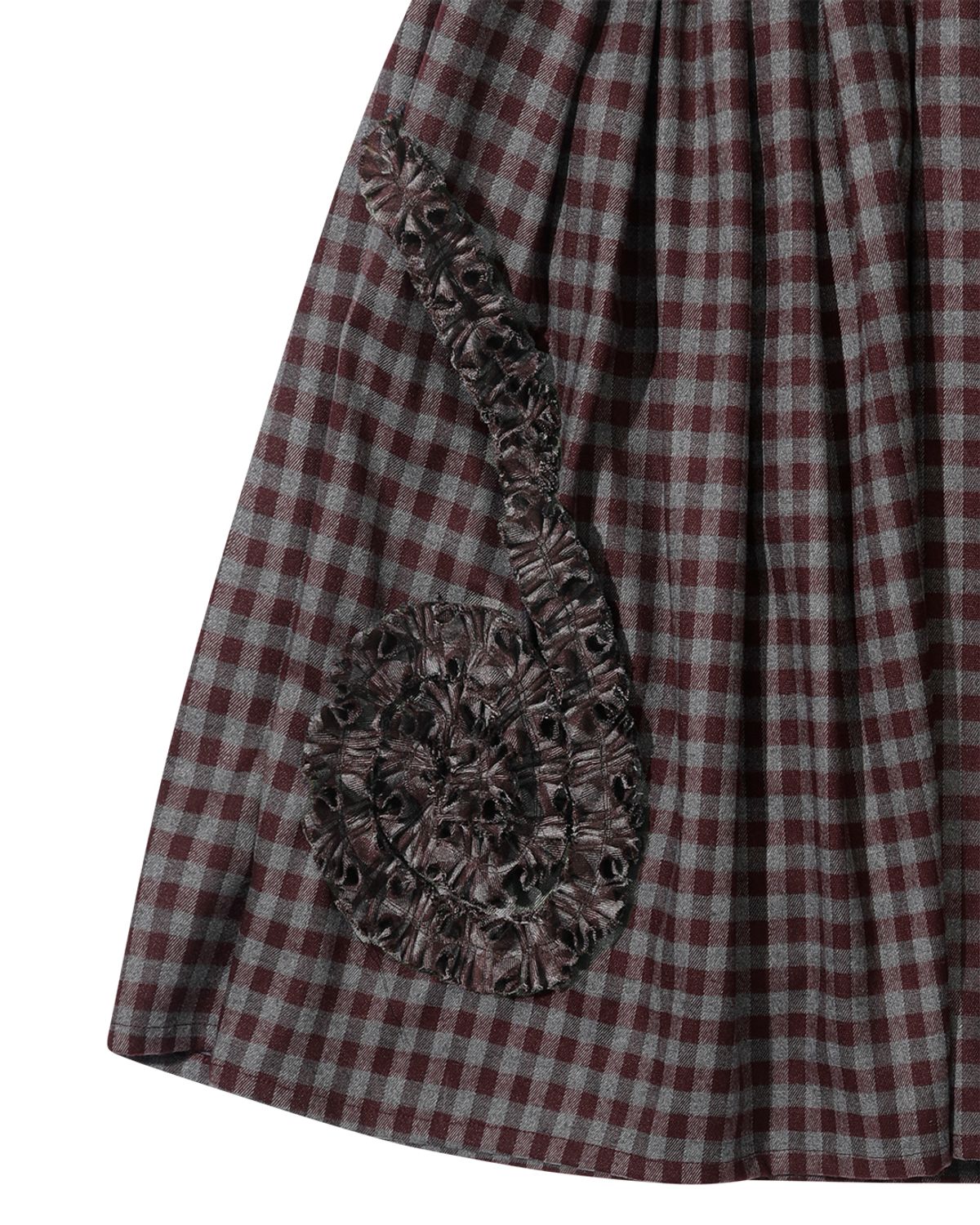 더뮤지엄비지터(THEMUSEUMVISITOR) FRILL CHECK BANDING SKIRT (WINE)