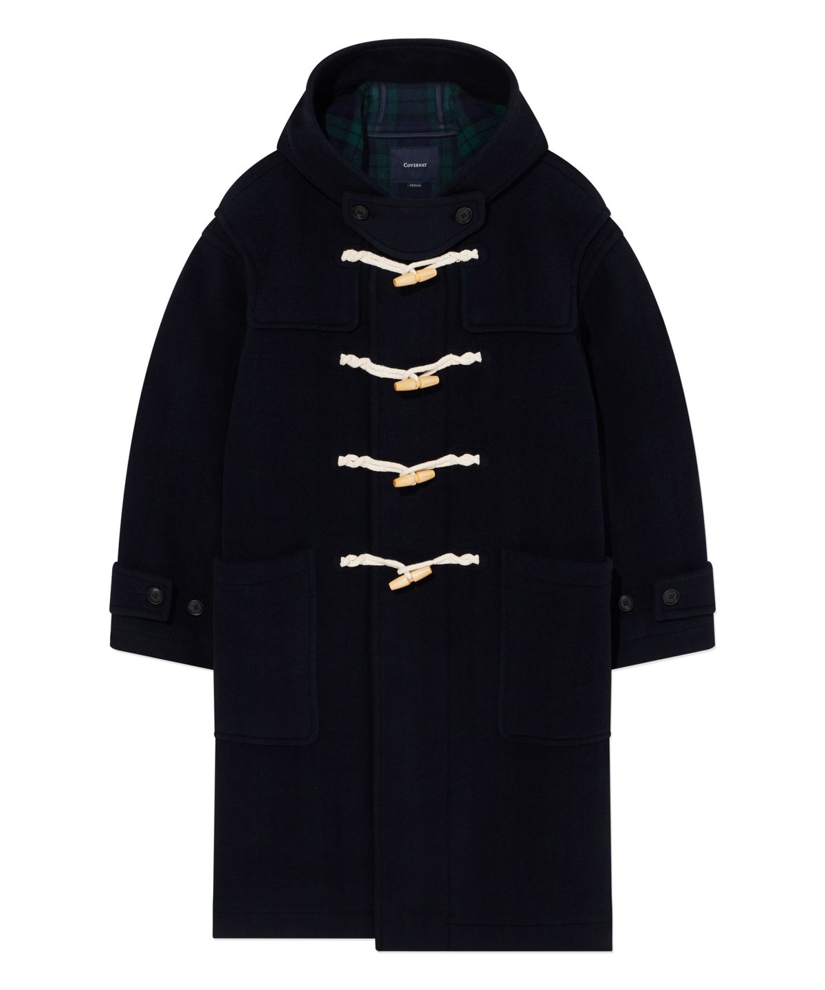 커버낫(COVERNAT) 체크 후드 더플코트 Dark Navy