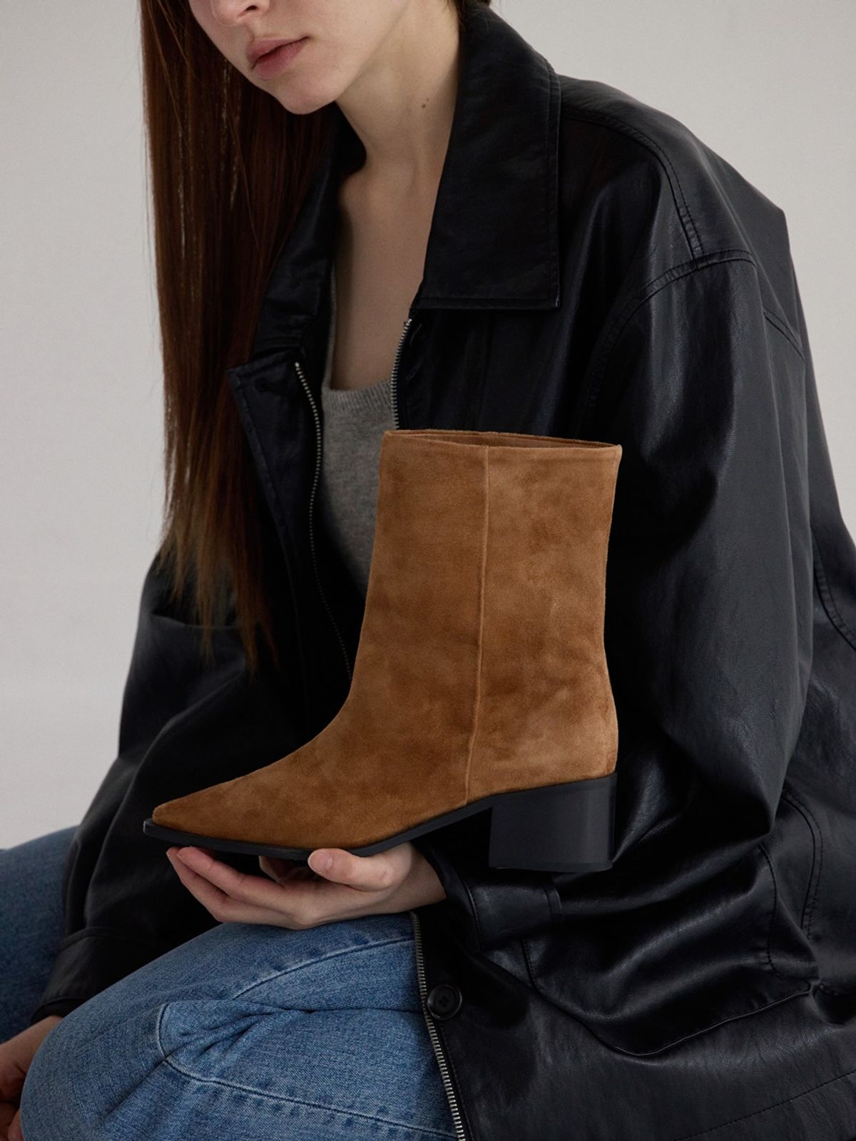 쥬다르(JEU DART) simple western ankle boots brown