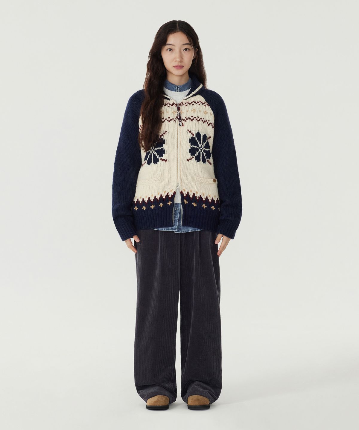 커버낫 우먼(COVERNAT WOMAN) 우먼 울 블렌드 코위찬 집업 가디건 Dark Navy