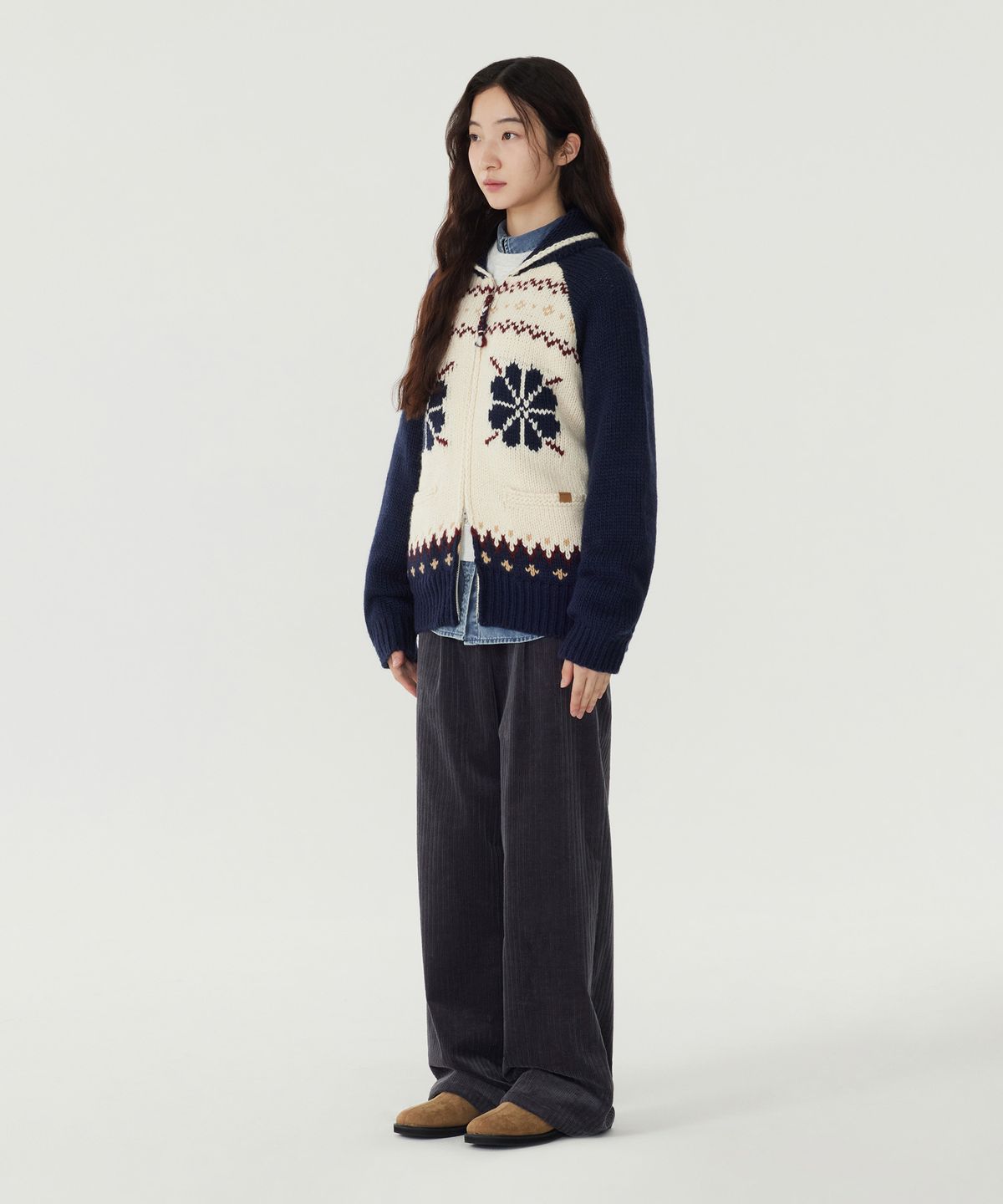 커버낫 우먼(COVERNAT WOMAN) 우먼 울 블렌드 코위찬 집업 가디건 Dark Navy
