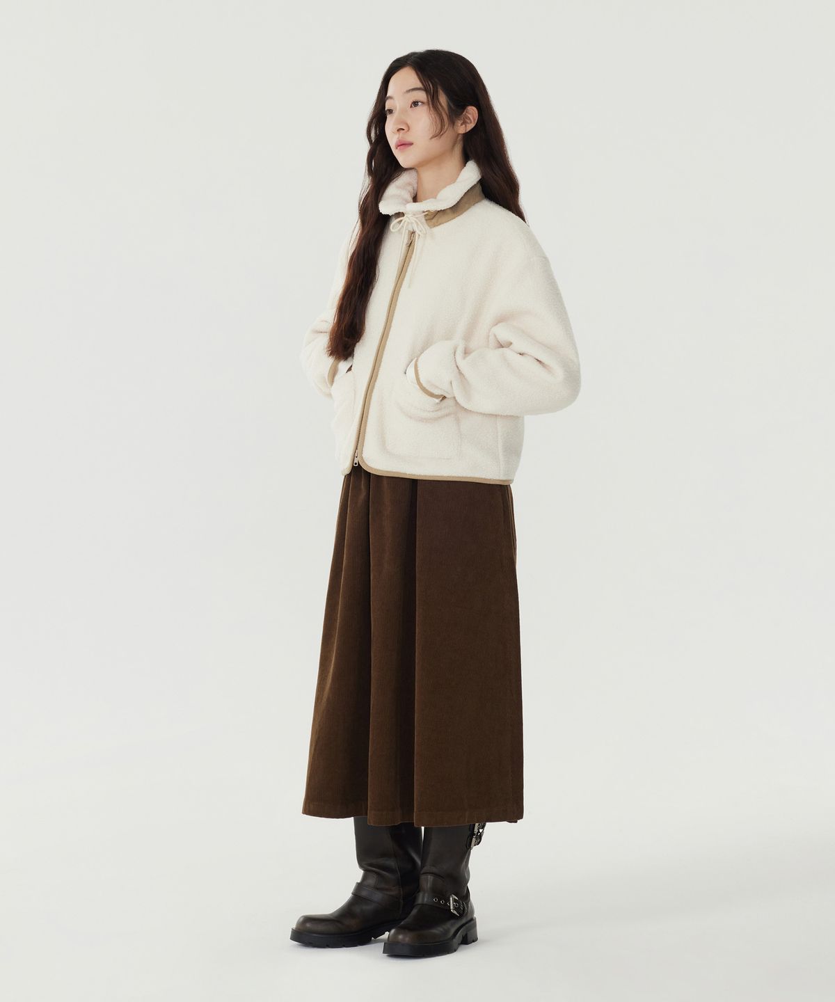 커버낫 우먼(COVERNAT WOMAN) 우먼 보아 집업 자켓 Cream