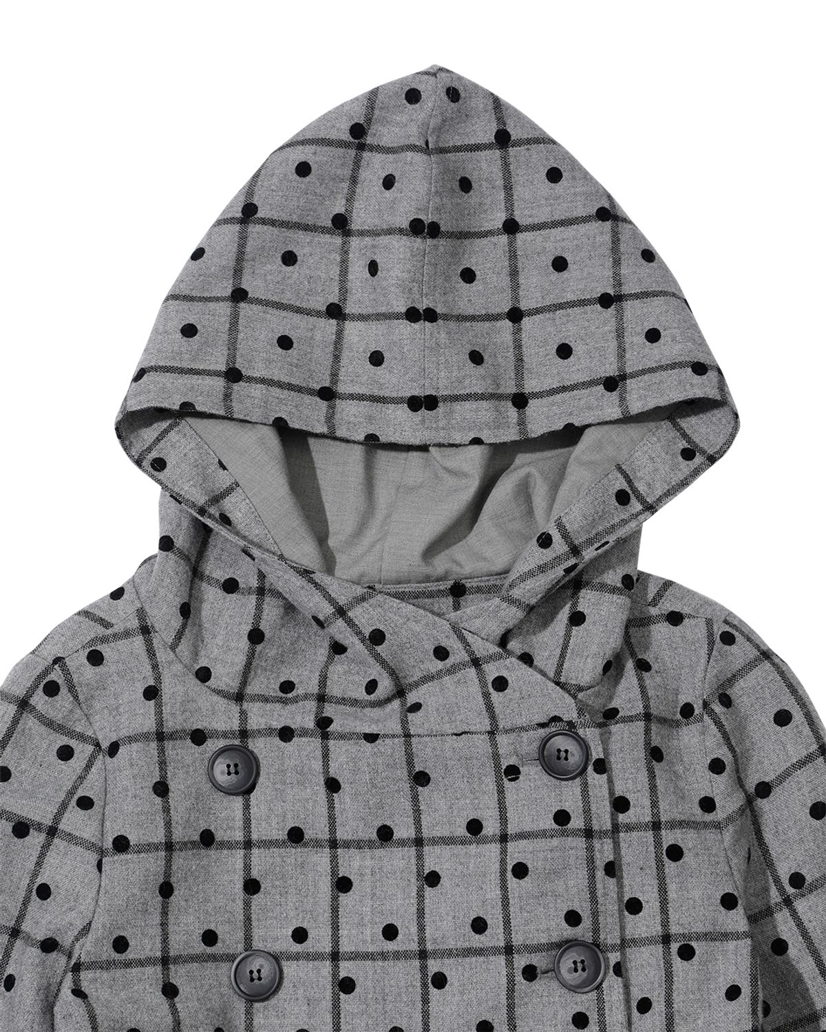 더뮤지엄비지터(THEMUSEUMVISITOR) FRILL CHECK BUTTON JACKET (GREY)