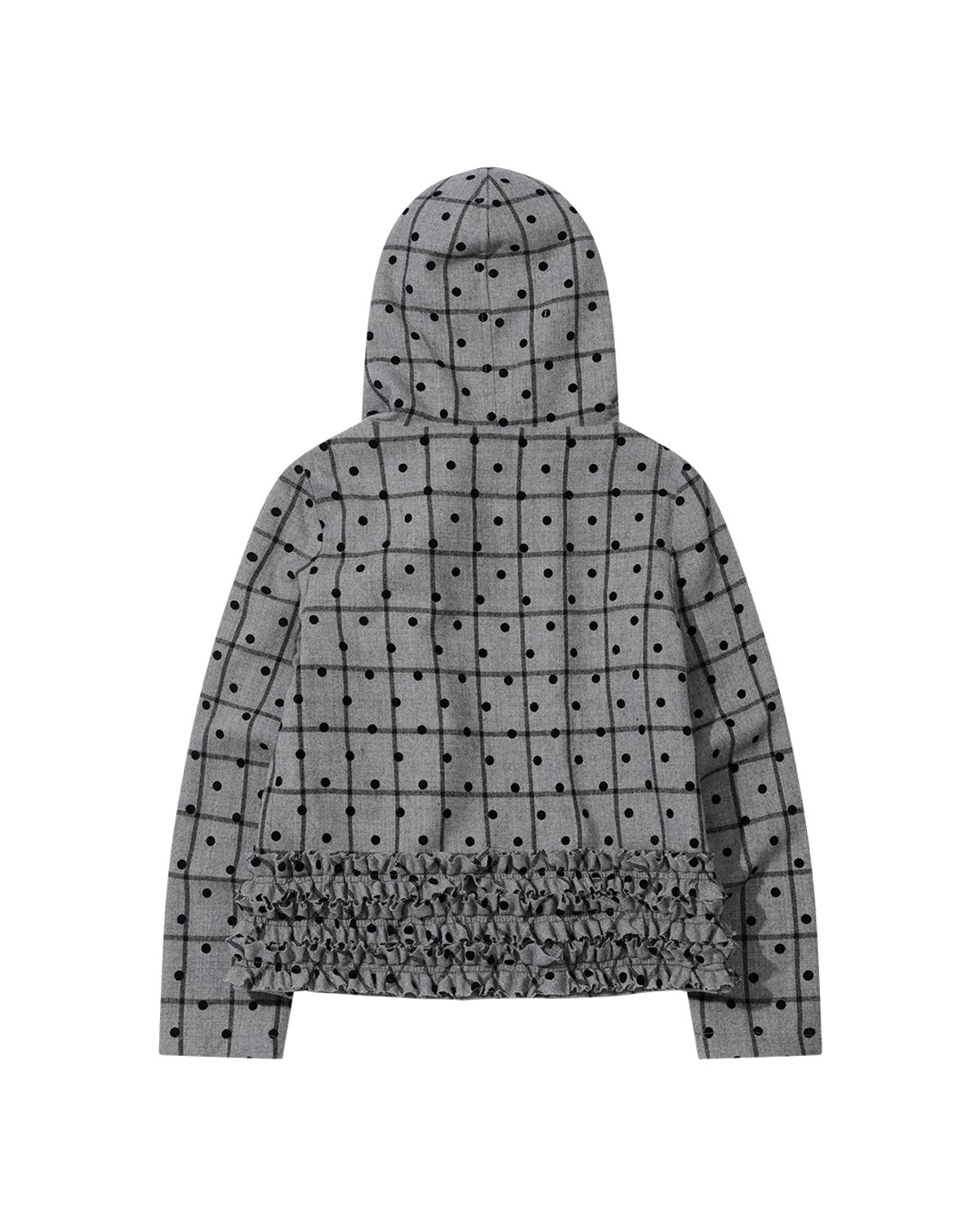더뮤지엄비지터(THEMUSEUMVISITOR) FRILL CHECK BUTTON JACKET (GREY)