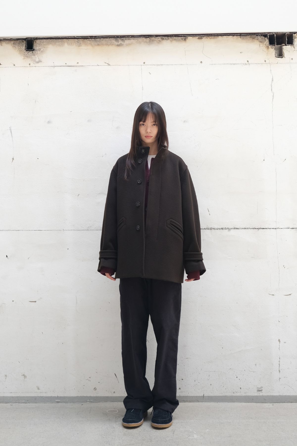 홀리선(HORLISUN) Baron Wool Half Coat Dark Brown