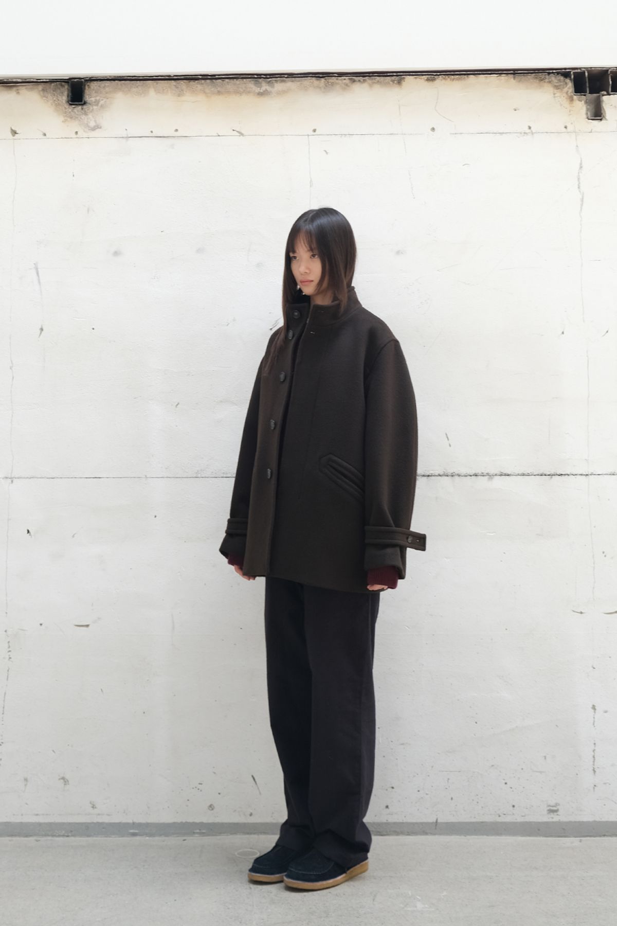 홀리선(HORLISUN) Baron Wool Half Coat Dark Brown