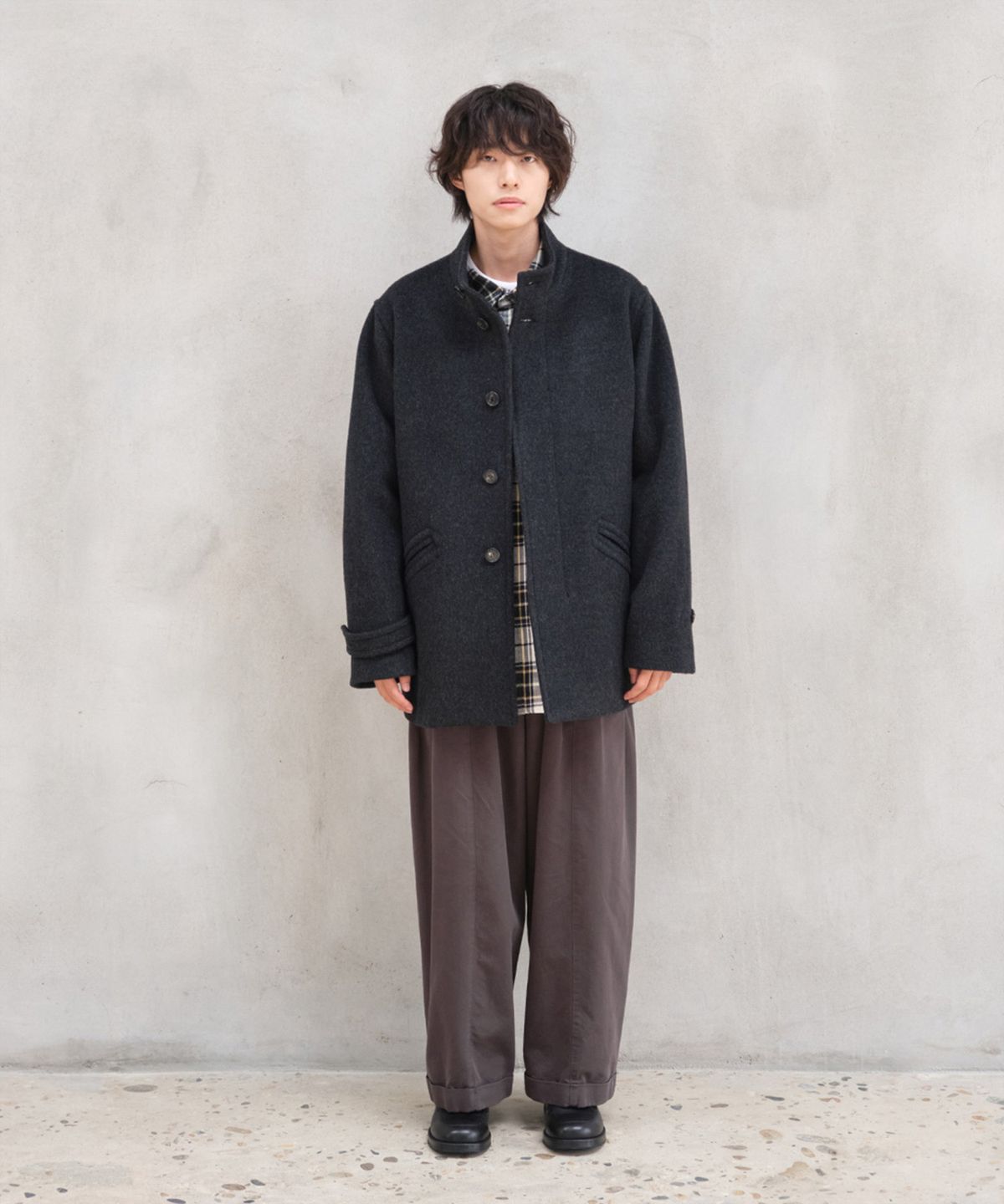 홀리선(HORLISUN) Baron Wool Half Coat Dark Navy