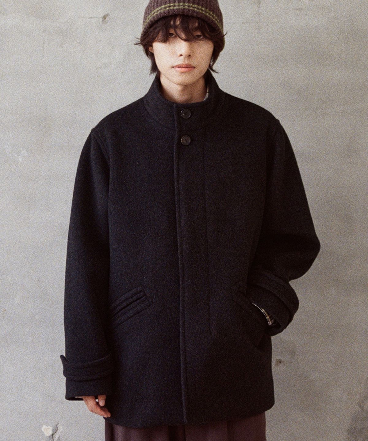 홀리선(HORLISUN) Baron Wool Half Coat Dark Navy