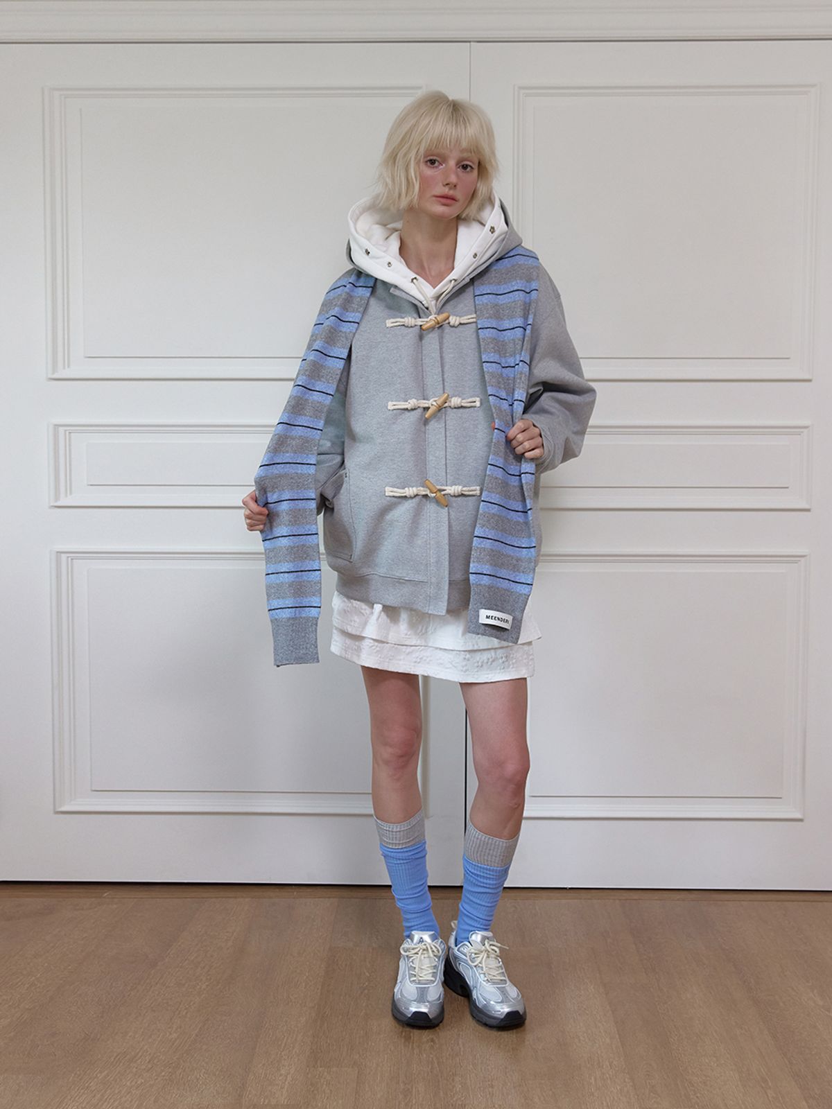 민더리(MEENDERI) MULTI STRIPE KNIT MUFFLER - GREY