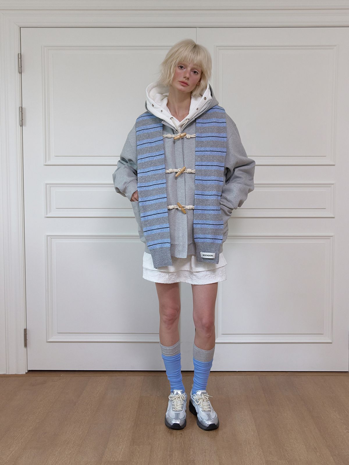 민더리(MEENDERI) MULTI STRIPE KNIT MUFFLER - GREY