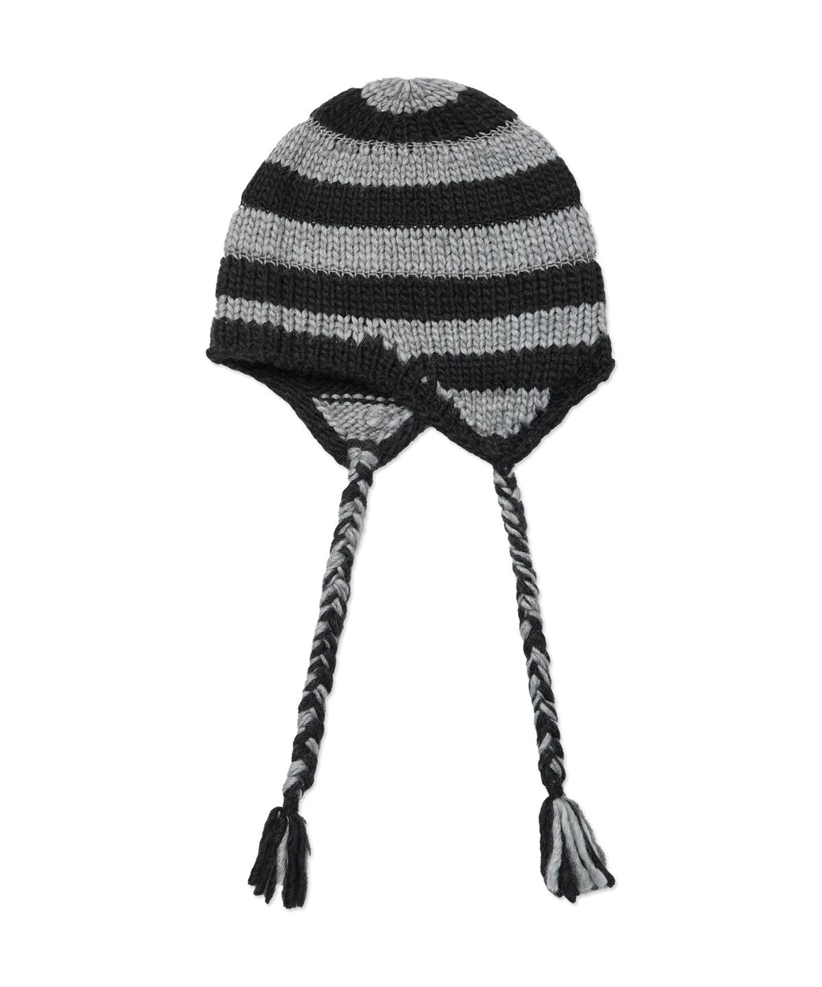 디미토(DIMITO) CROCHET STRIPE EAR FLAP BEANIE BLACK