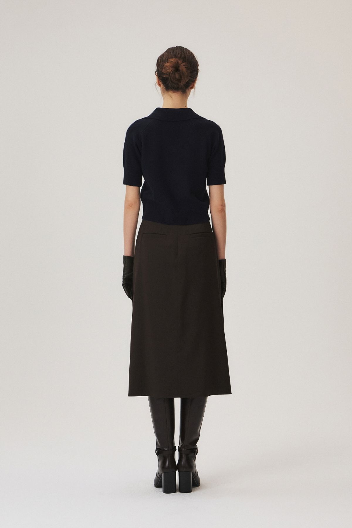 쿠메(KUMÉ) Wool Blend Side Button Skirt, Dark Brown