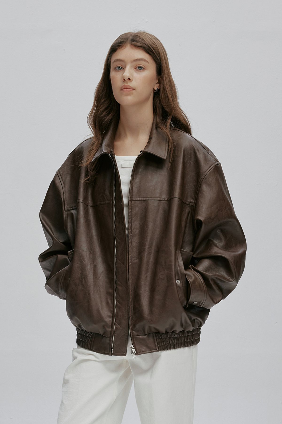 애프터아워즈(AFTERHOURS) DETACHABLE FUR COLLAR LEATHER BLOUSON (BROWN)