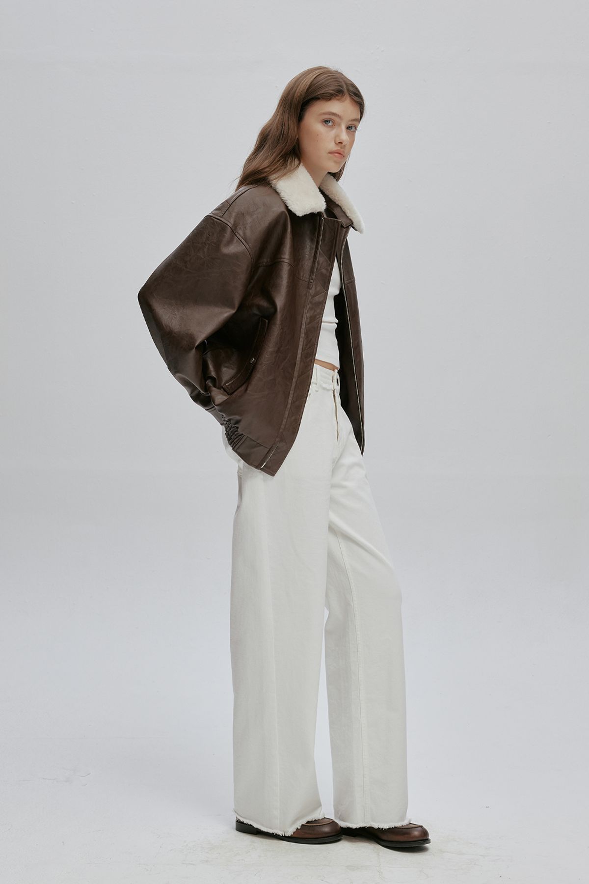 애프터아워즈(AFTERHOURS) DETACHABLE FUR COLLAR LEATHER BLOUSON (BROWN)