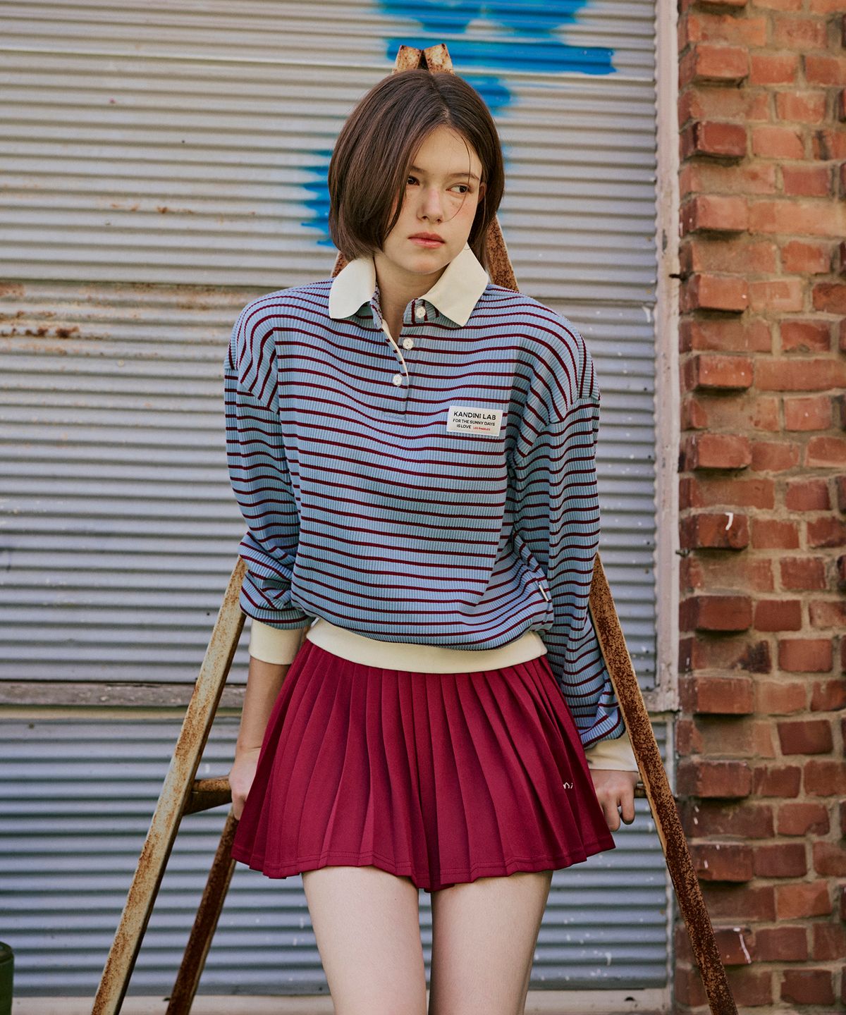 칸디니(KANDINI) 블루 스트라이프 골지 카라티