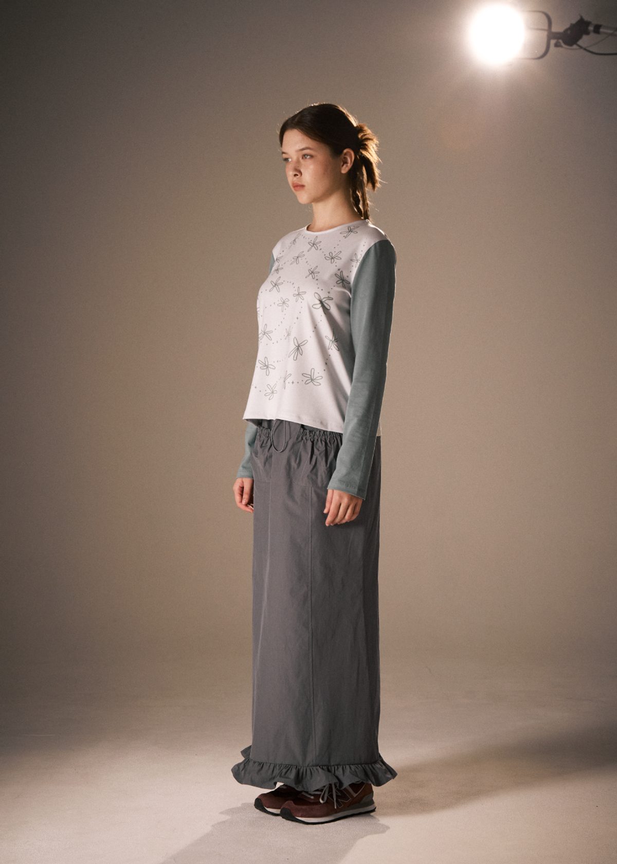 피브스피브스(PEEVES PEEVES) Handwriting Flower Long Sleeve Top / Green