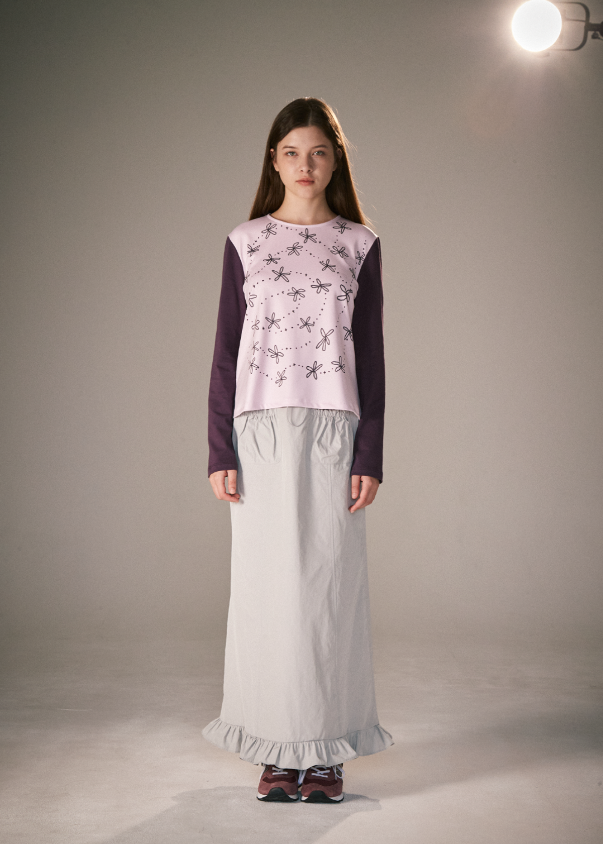 피브스피브스(PEEVES PEEVES) Handwriting Flower Long Sleeve Top / Pink