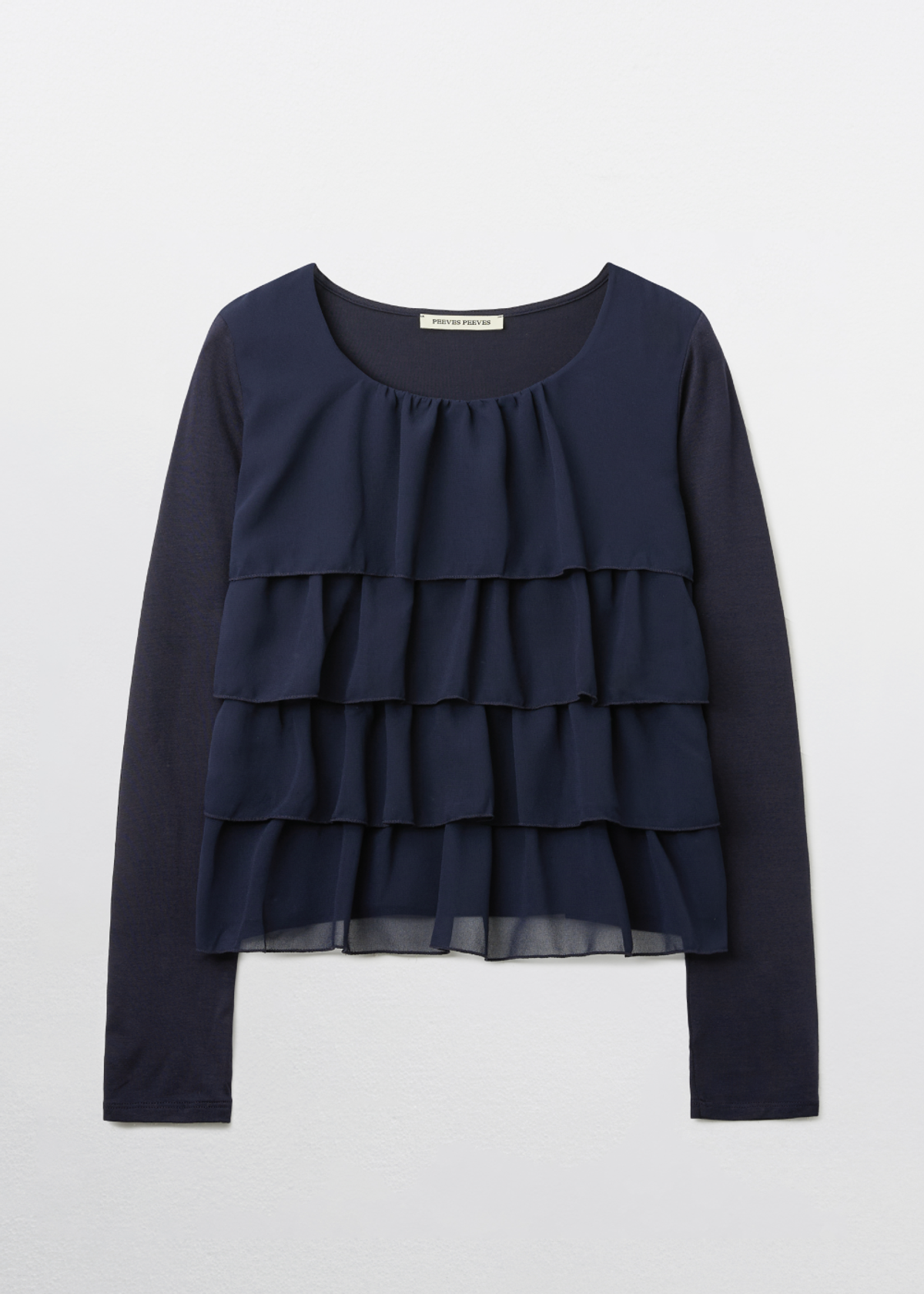 피브스피브스(PEEVES PEEVES) Tiered Ruffle Long Sleeve Top / Navy