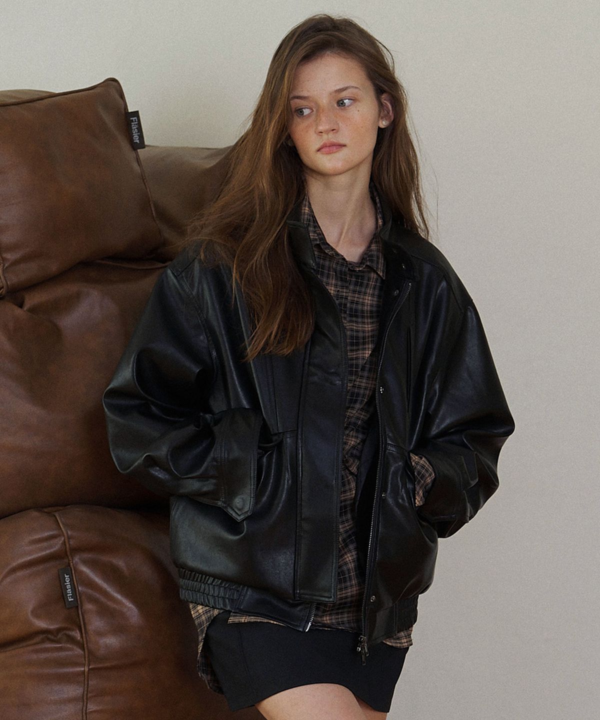 하우스 오브 폰드(HOUSE OF POND) Leather Biker Loose Fit Jacket_Black