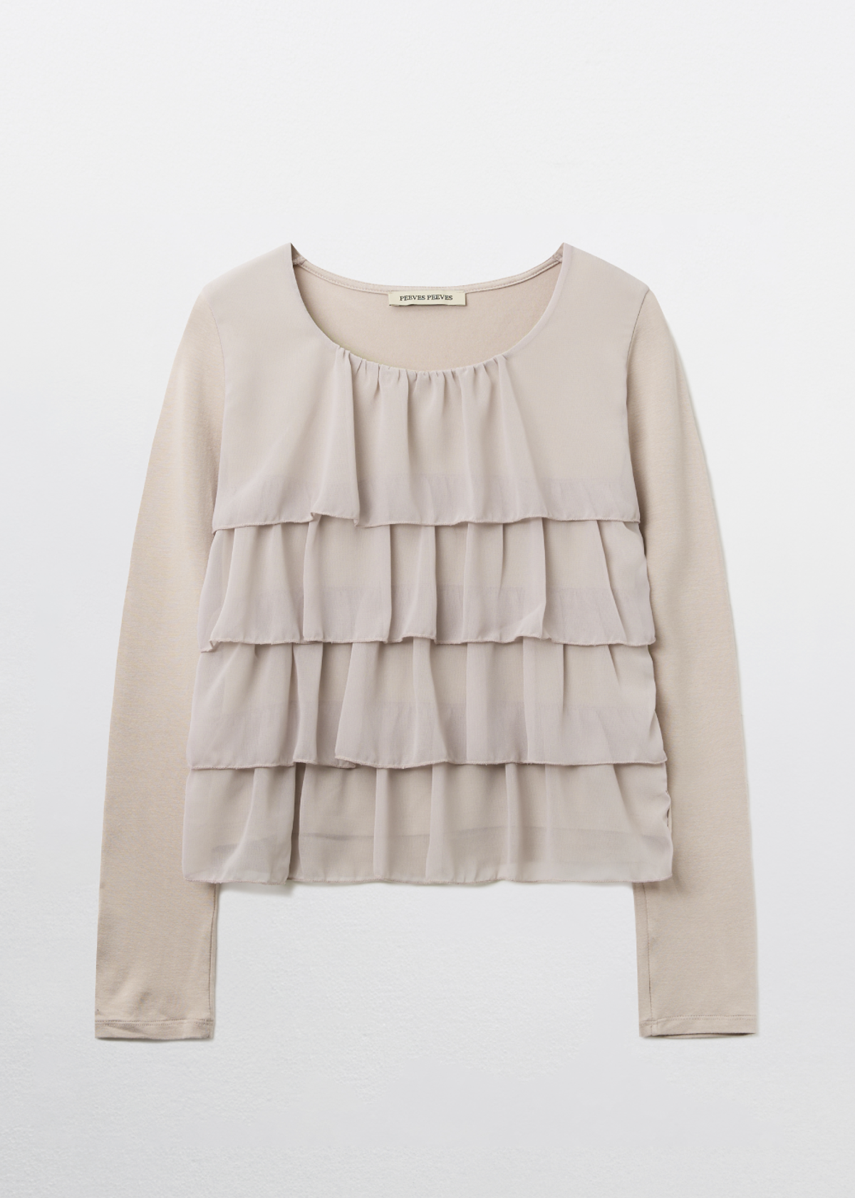 피브스피브스(PEEVES PEEVES) Tiered Ruffle Long Sleeve Top / Beige