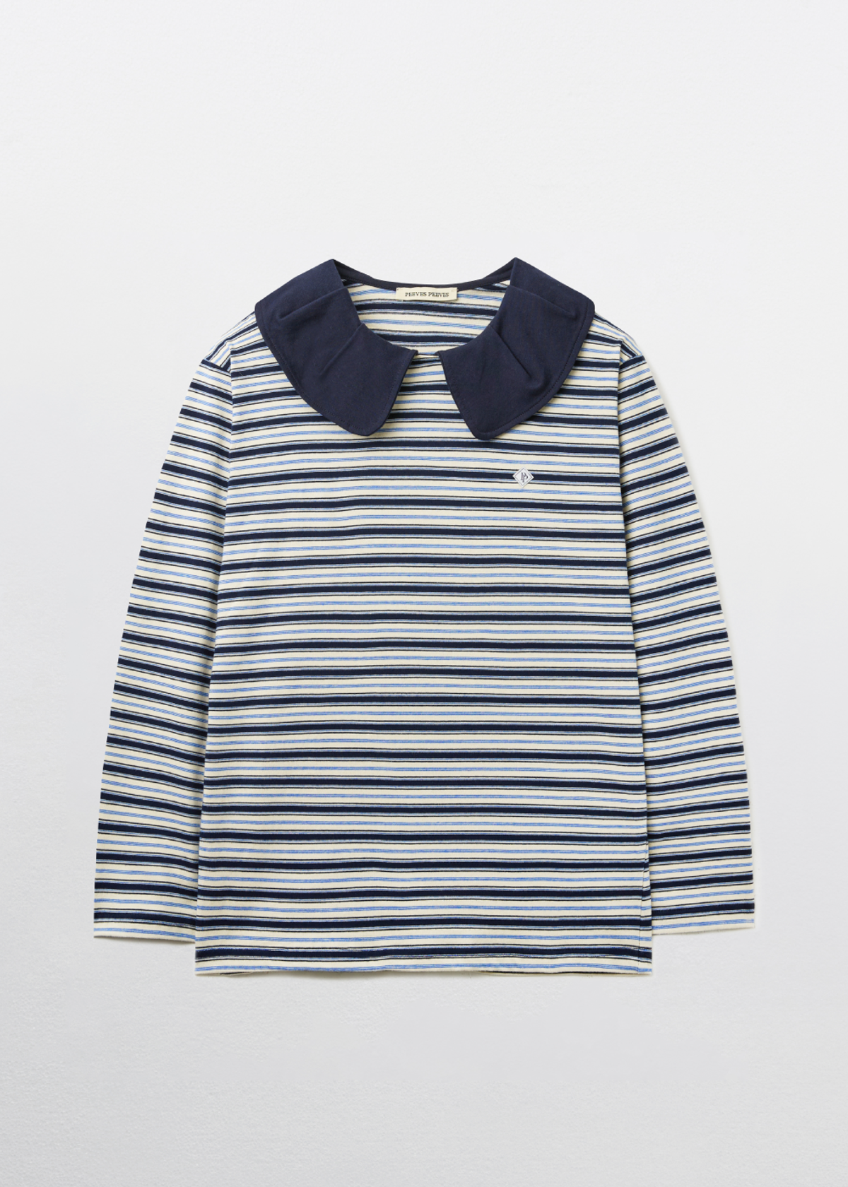 피브스피브스(PEEVES PEEVES) Stripe Big Collar Jersey Top / Navy