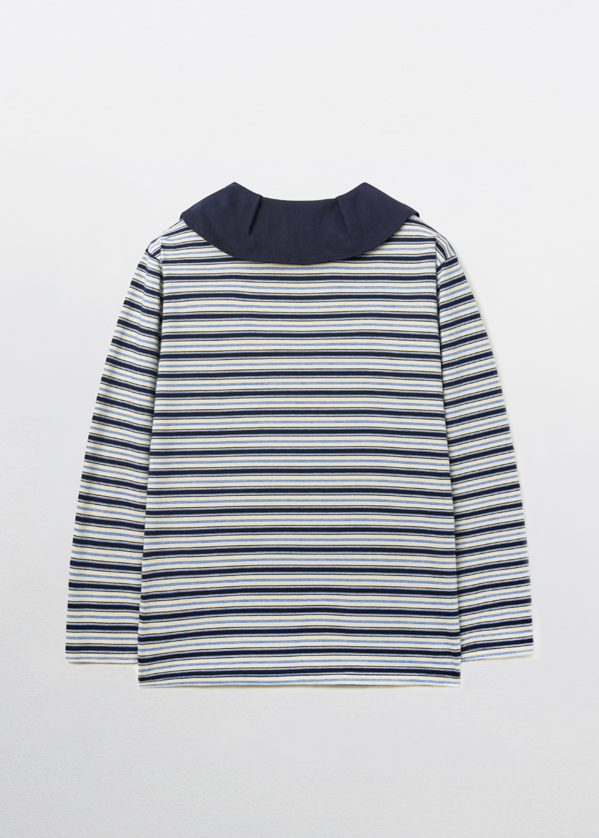 피브스피브스(PEEVES PEEVES) Stripe Big Collar Jersey Top / Navy