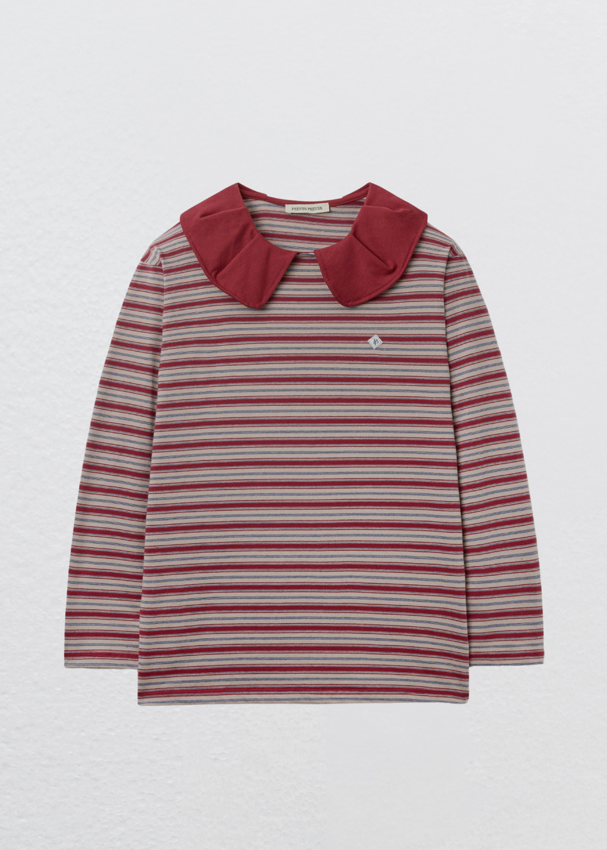 피브스피브스(PEEVES PEEVES) Stripe Big Collar Jersey Top / Burgundy